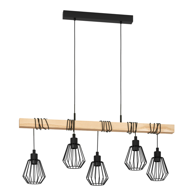Lampa wisząca Tabodi czarna z drewnem 5 x E27 Inspire