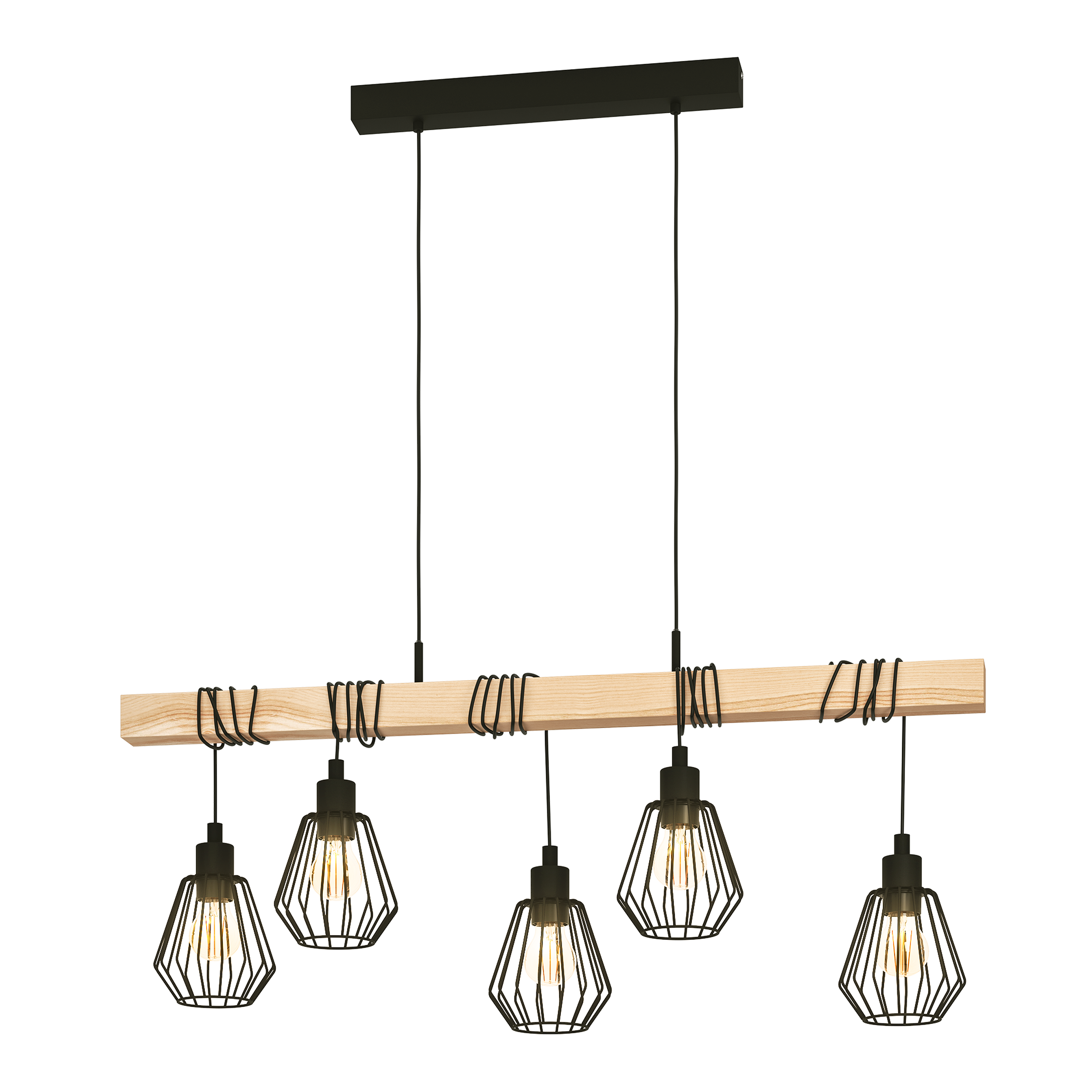 Lampa wisząca Tabodi czarna z drewnem 5 x E27 Inspire - 11