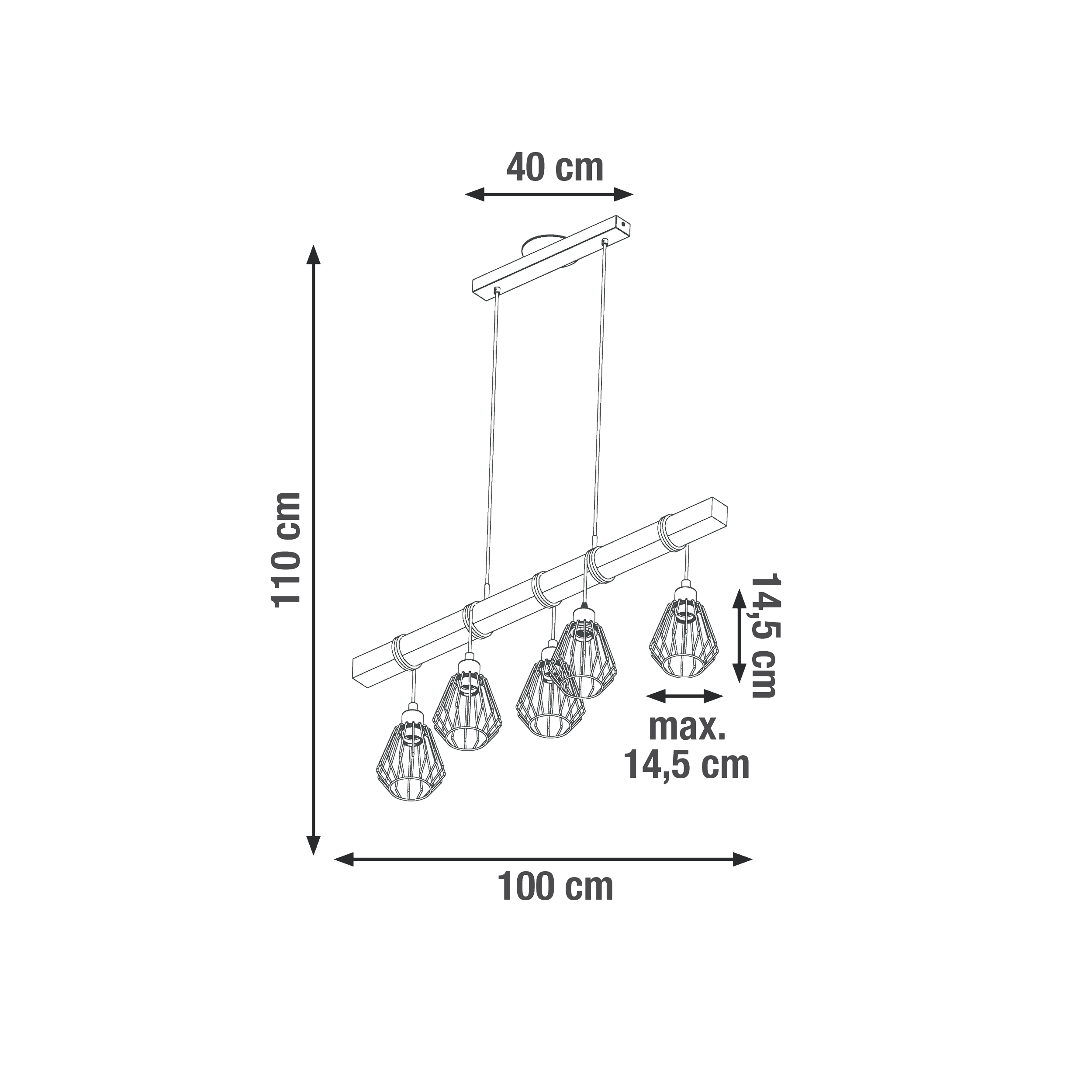 Lampa wisząca Tabodi czarna z drewnem 5 x E27 Inspire - 9