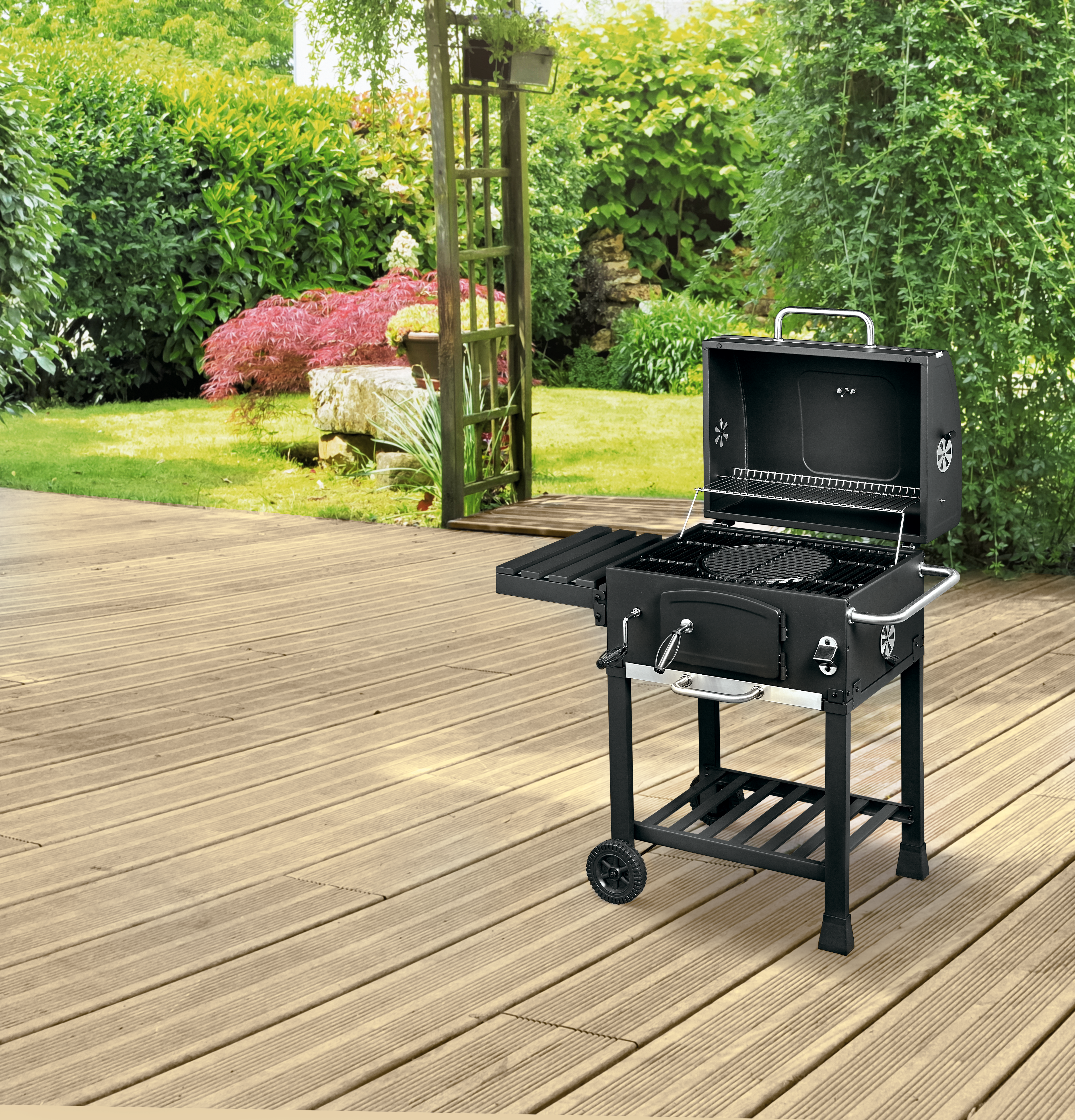 Grill węglowy na wózku Angular XL żeliwny ruszt + pokrowiec gratis Activa - 3
