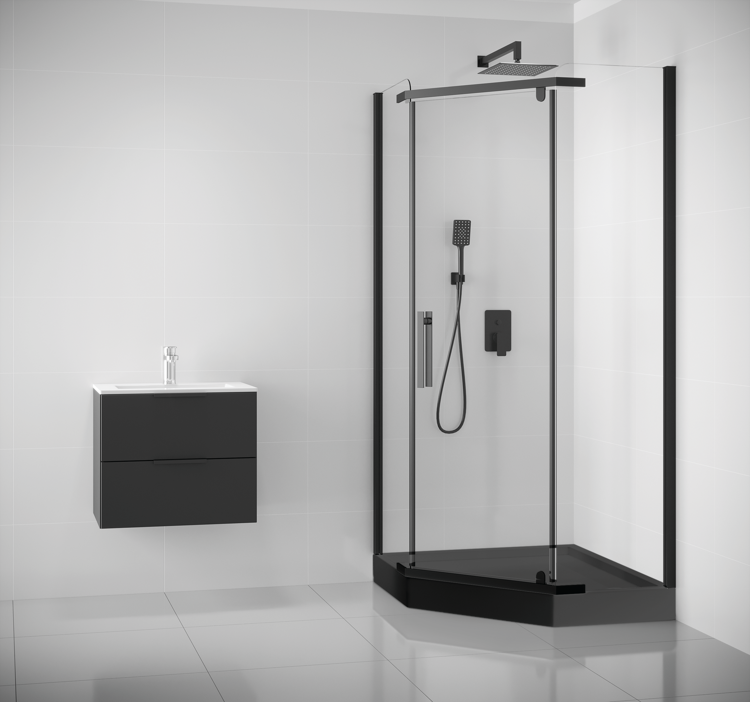 Kabina prysznicowa pięciokątna Rubi Black 80 x 80 x 195 cm czarna Liveno - 4