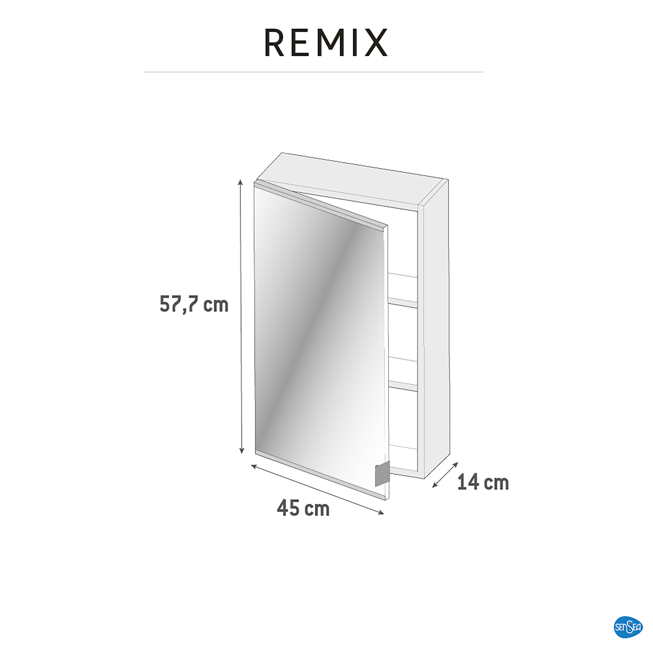 Szafka lustrzana bez oświetlenia Remix 45 x 75 x 14 Sensea - 22