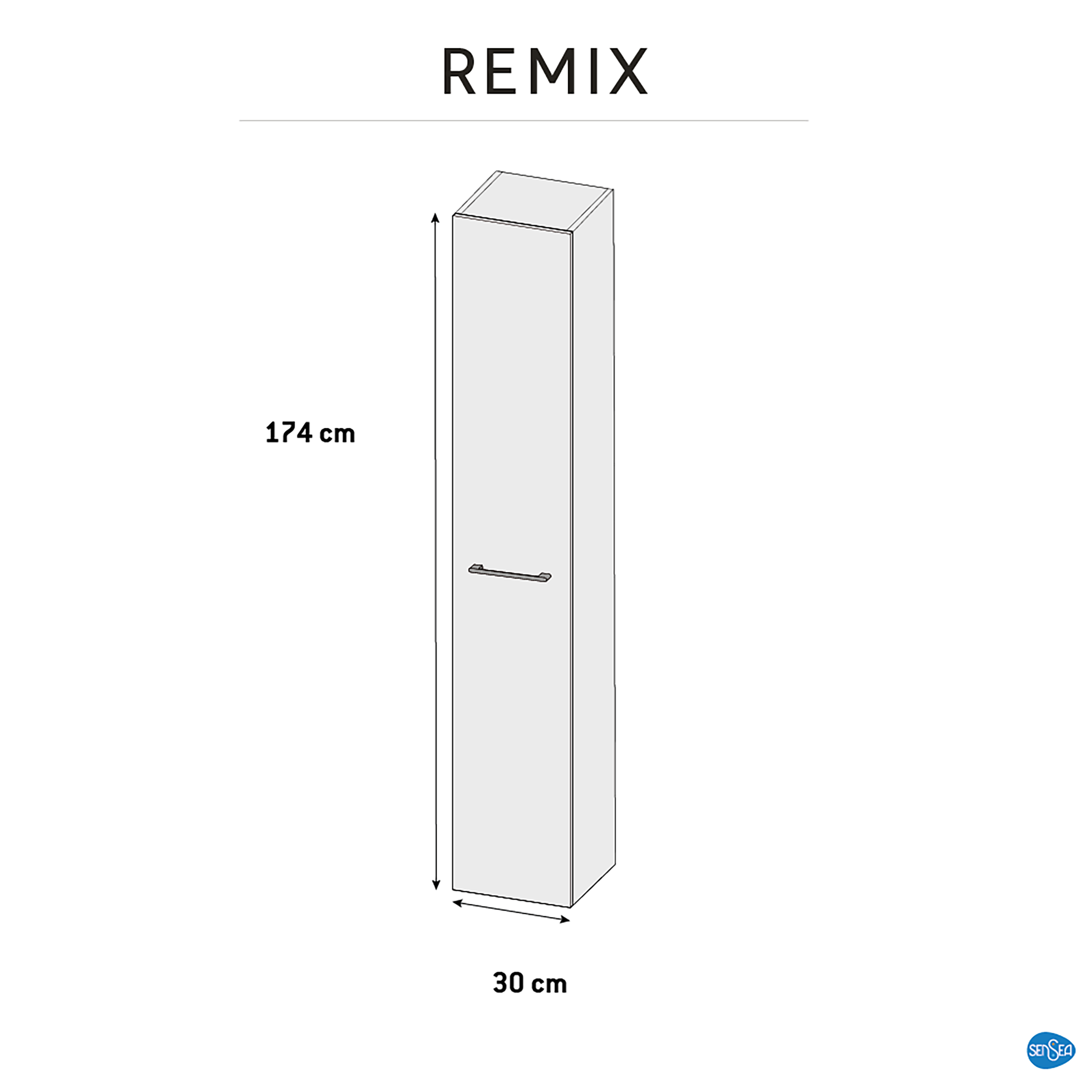 Drzwi do mebli łazienkowych Remix Black Mat 30 x 173 Sensea - 22