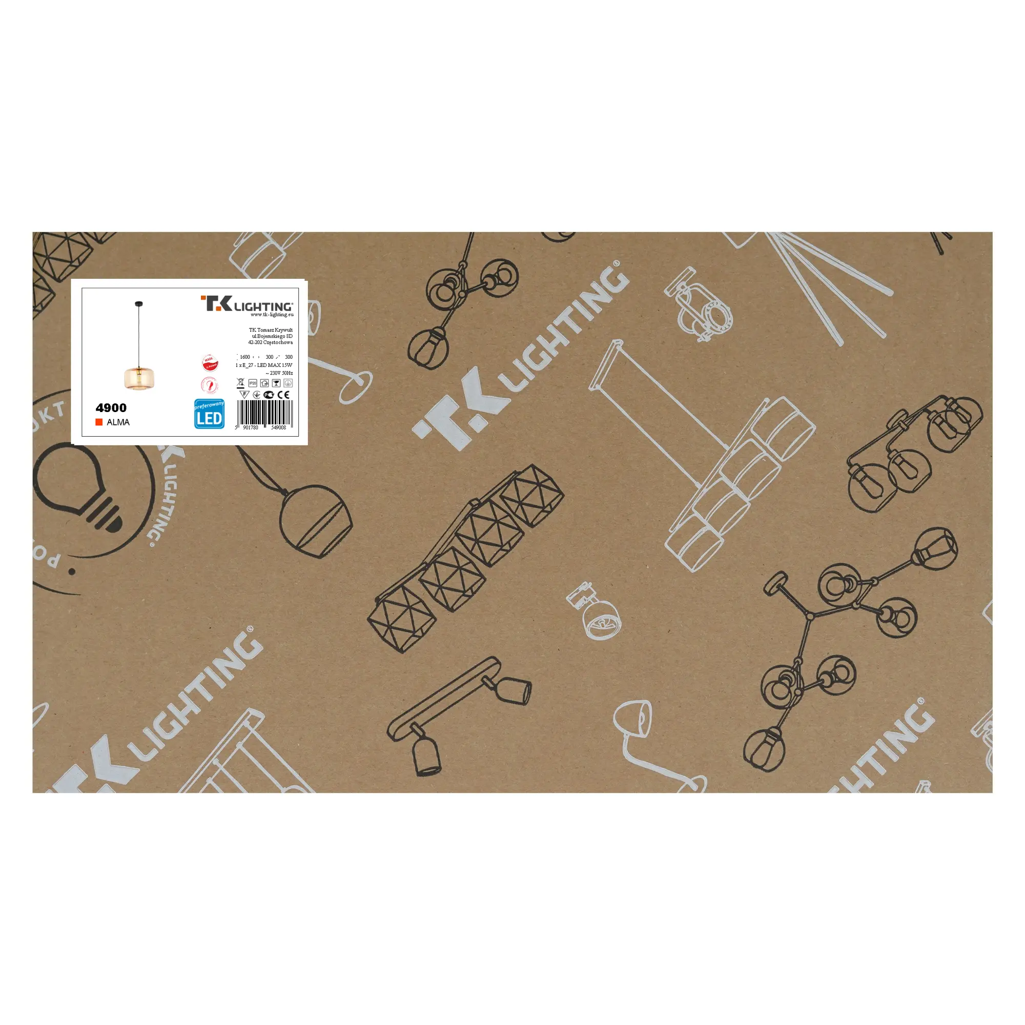 Lampa wisząca Alma brązowa E27 Tk Lighting - 4