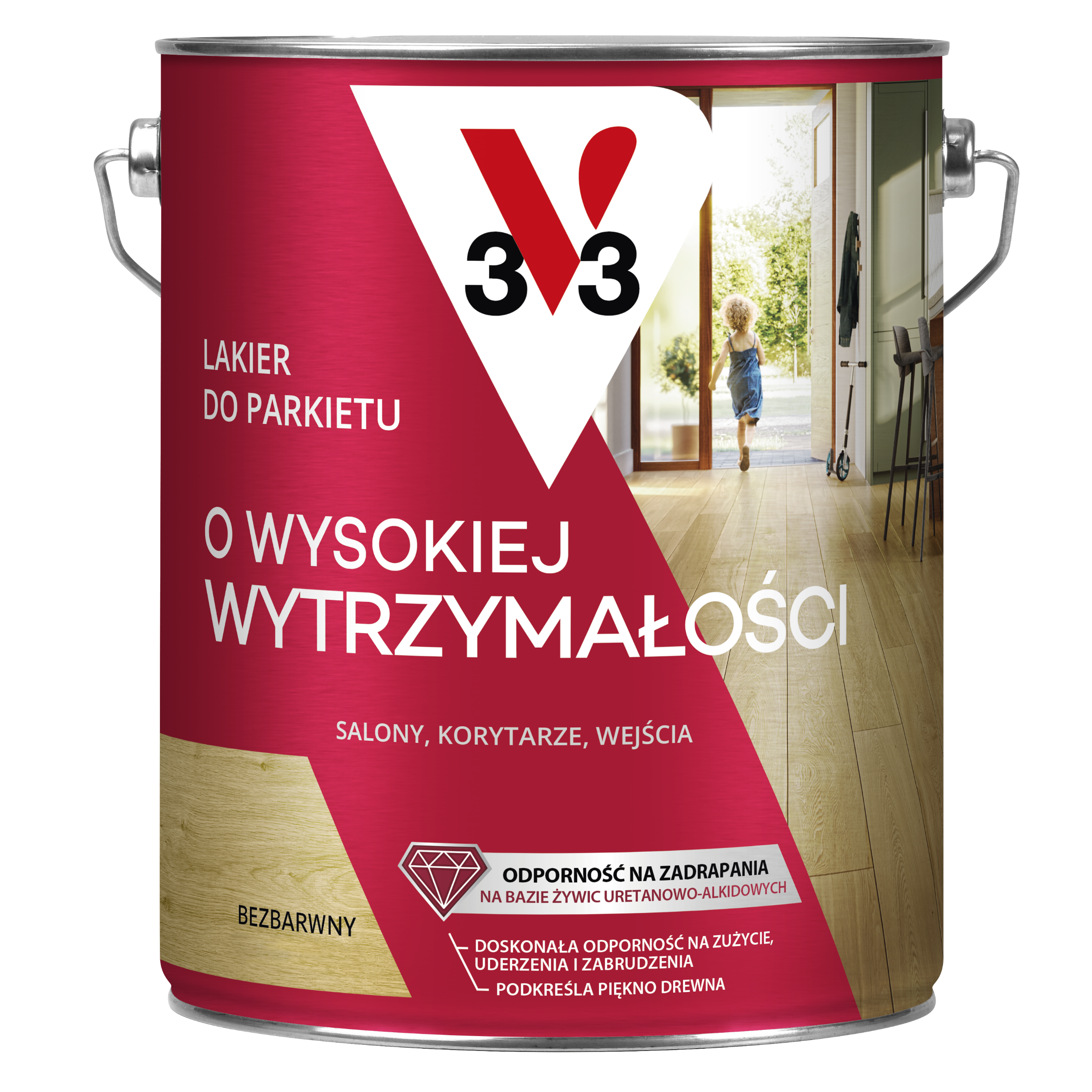 Lakier do parkietu O WYSOKIEJ WYTRZYMAŁOŚCI 5 l Bezbarwny Satyna V33