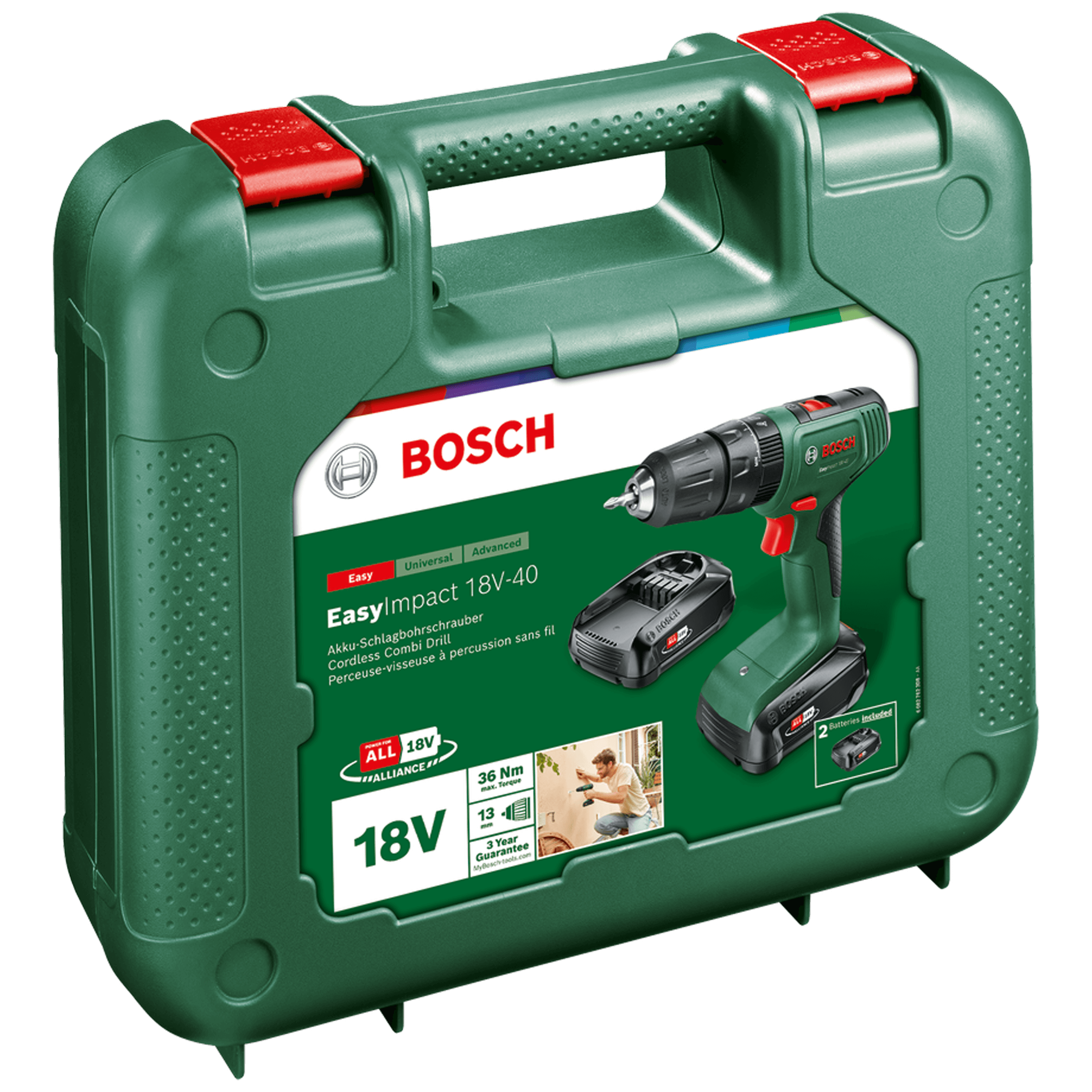 Wiertarko-wkrętarka akumulatorowa z udarem Bosch EasyImpact 18V-40 2x2Ah - 4