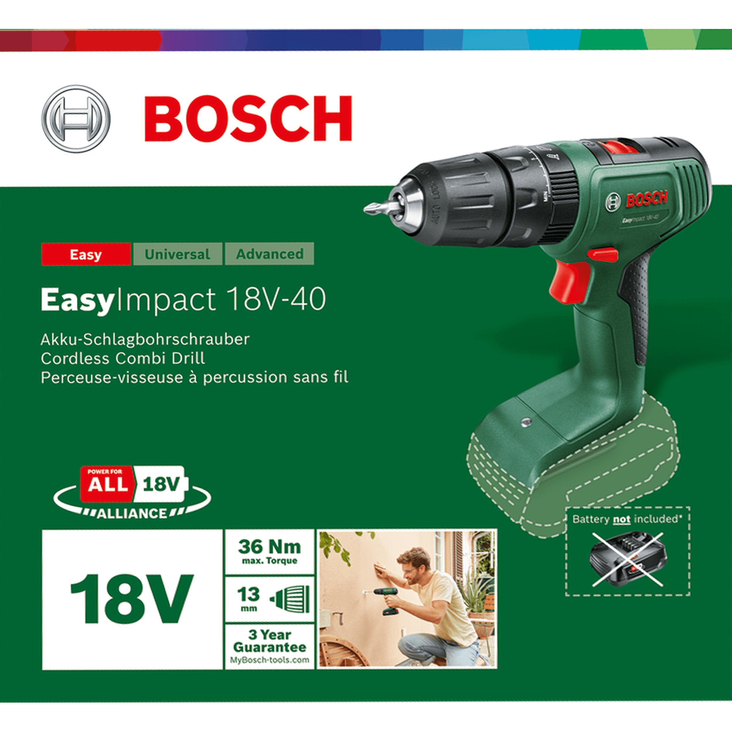 Wiertarko-wkrętarka akumulatorowa z udarem Bosch EasyImpact 18V-40 2x2Ah - 6