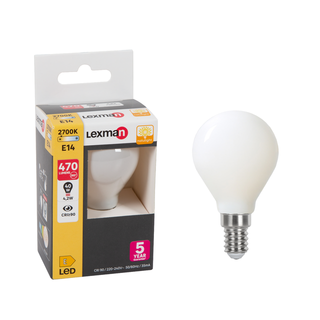Ampoule led sphérique E14, 470Lm = 40W, Natulight, LEXMAN