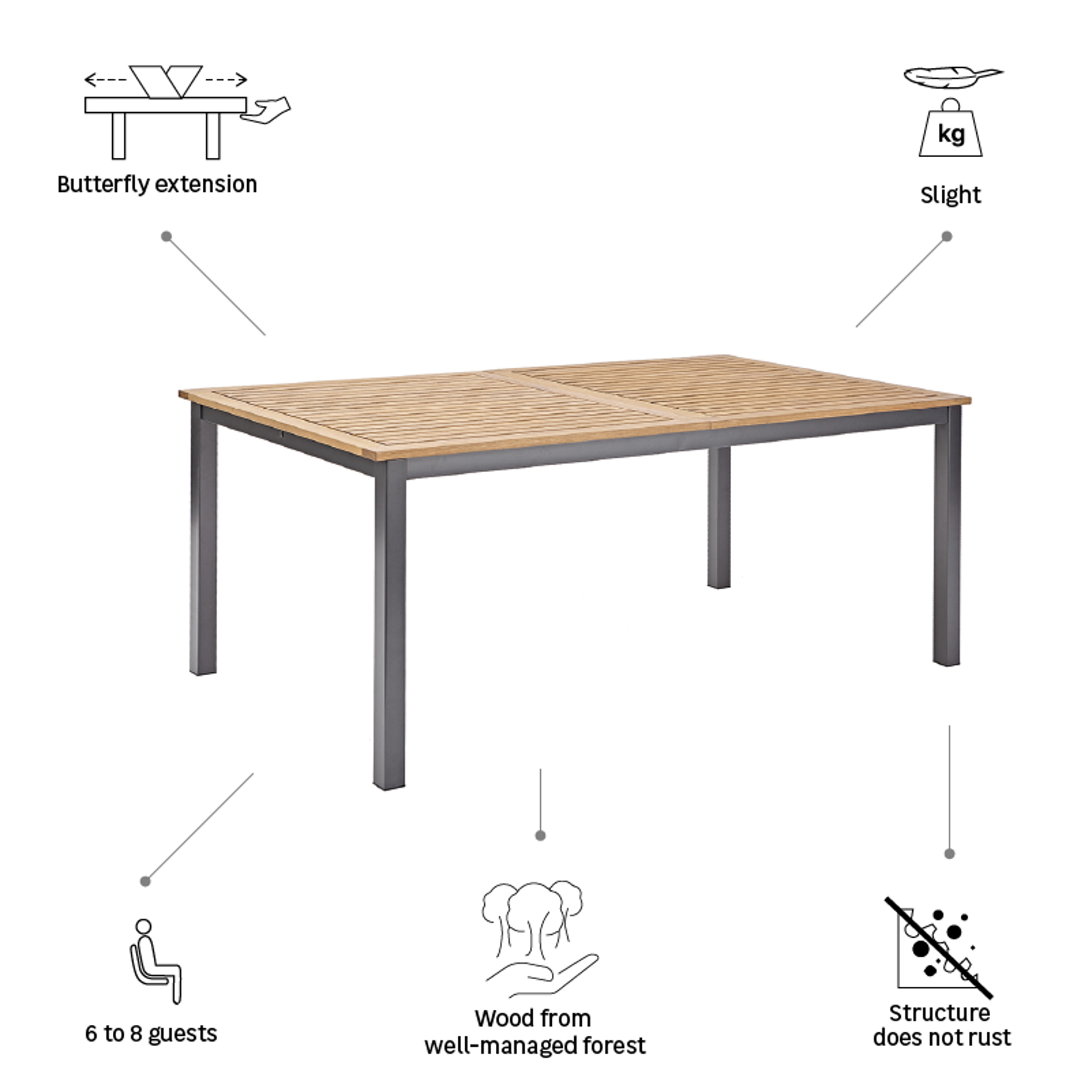 Stół ogrodowy Oris 100x180/240 cm drewniany Naterial - 23