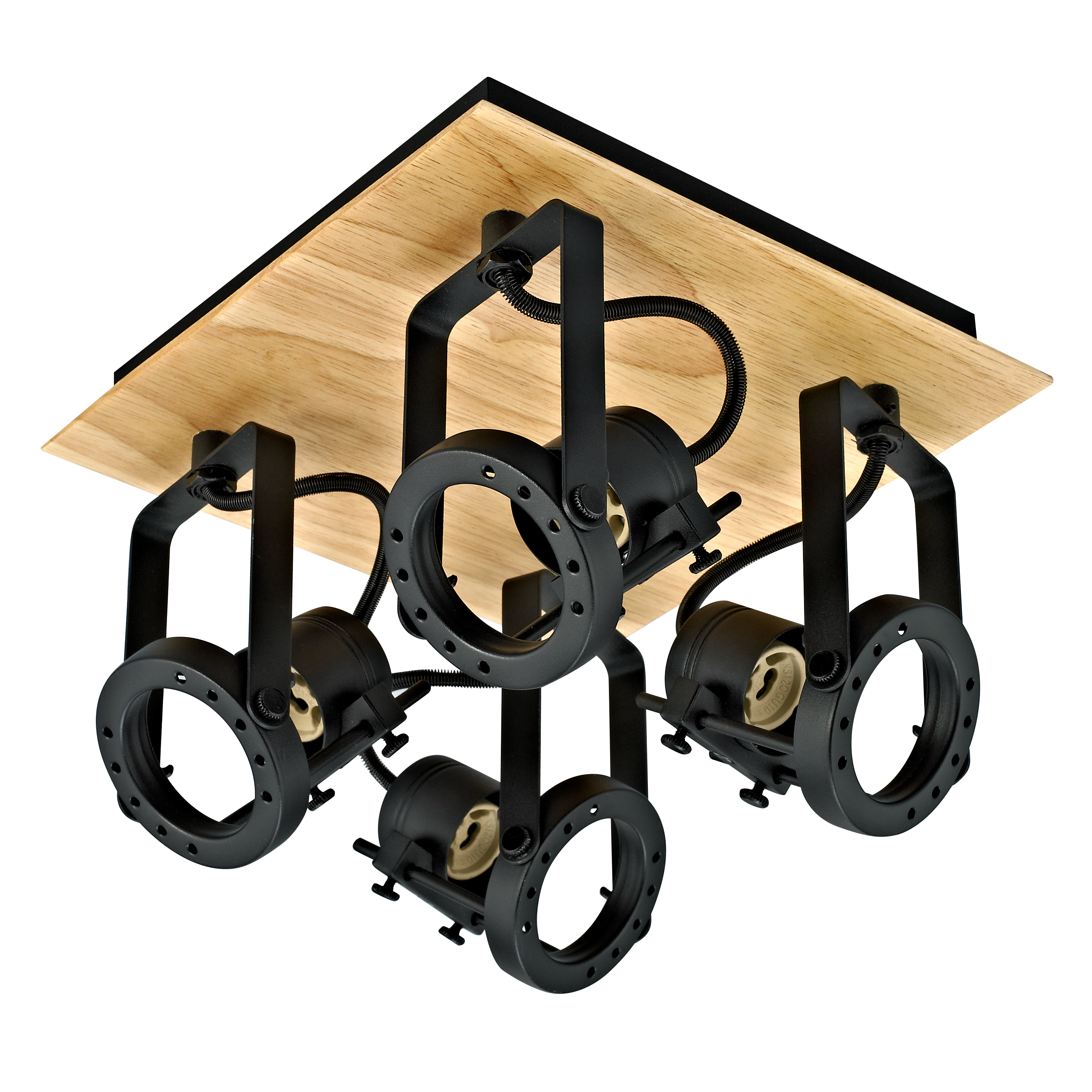 Plafon Technic czarny z drewnem 4 x GU10 Inspire