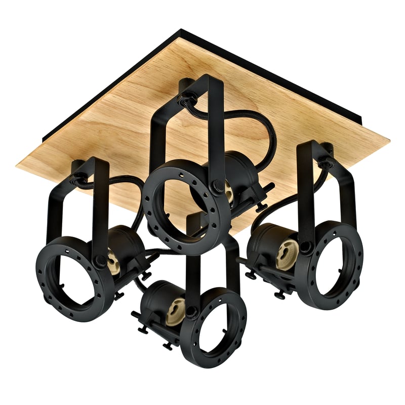 Plafon Technic czarny z drewnem 4 x GU10 Inspire