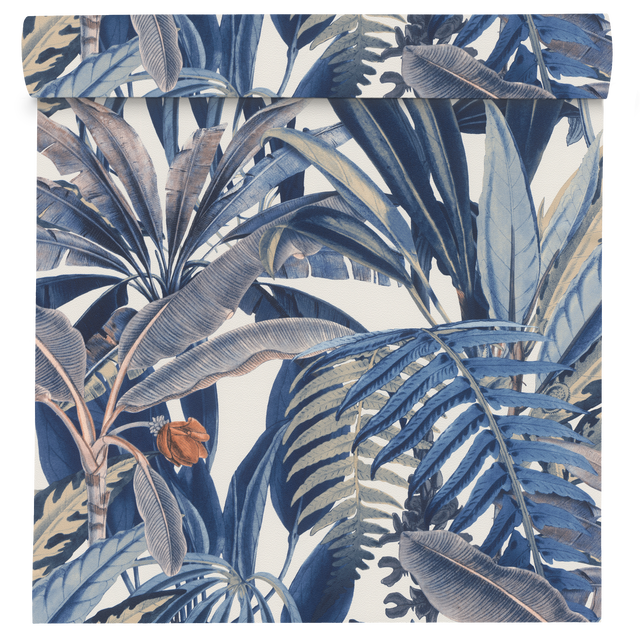 Tapeta Liście 689501 niebieska winylowa na flizelinie