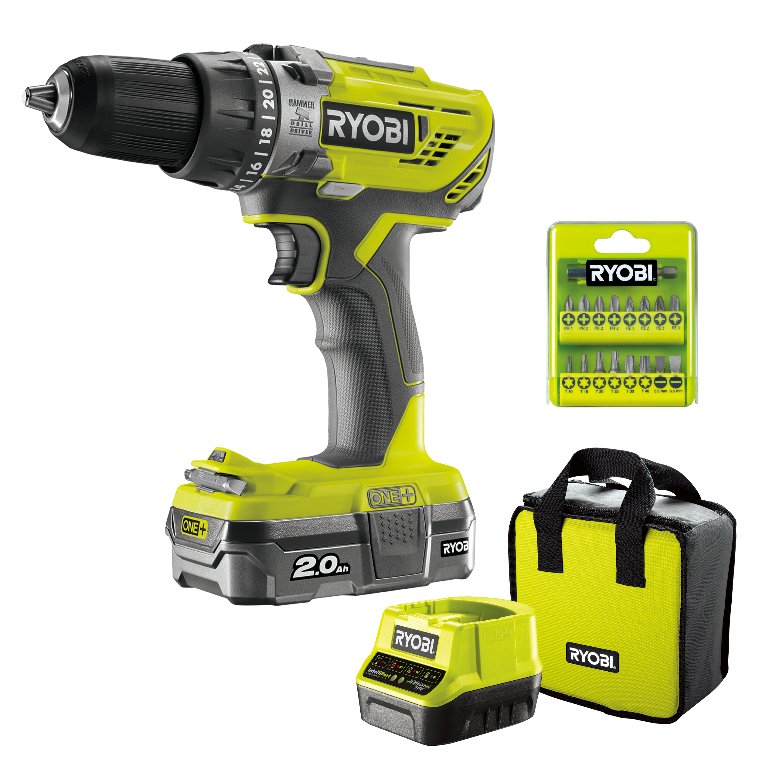 Wiertarko-wkrętarka akumulatorowa Ryobi One+ R18PD3-120SA17 18V