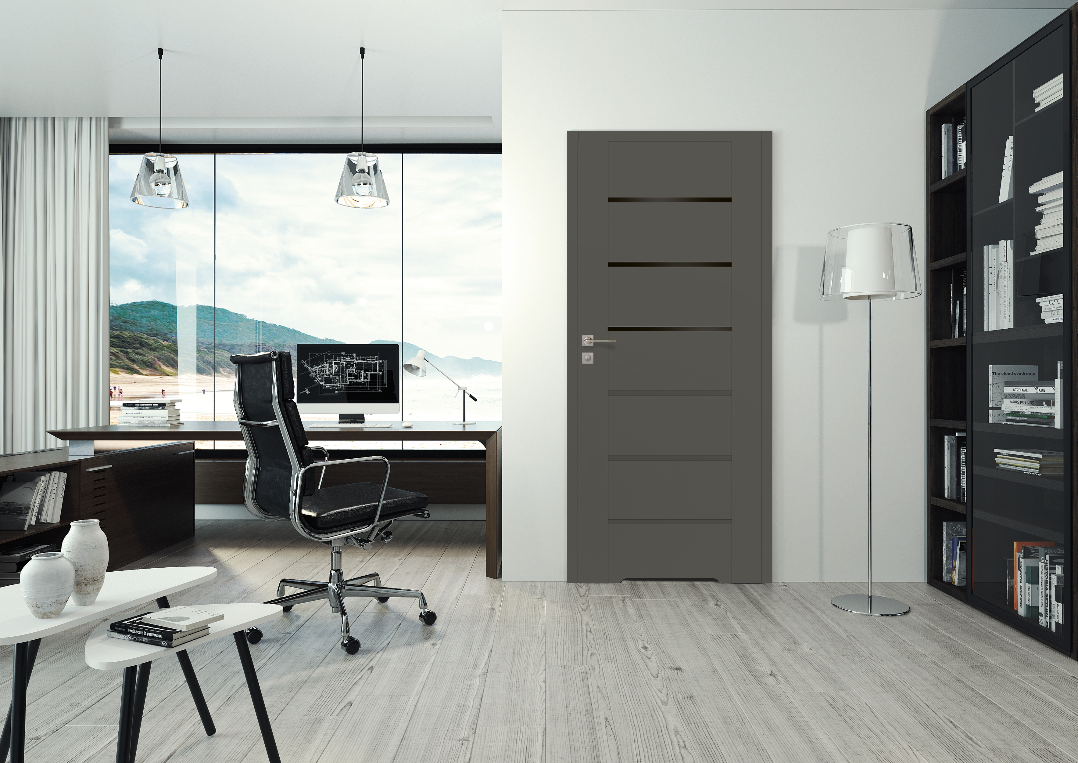 Drzwi wewnętrzne bezprzylgowe łazienkowe z podcięciem wentylacyjnym Quanto Grafit mat 70 Prawe Voster - 2