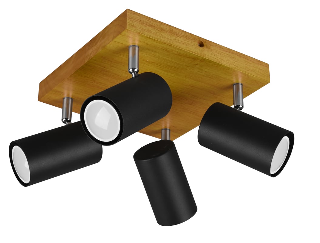 Plafon Marley czarny z drewnem GU10 Trio