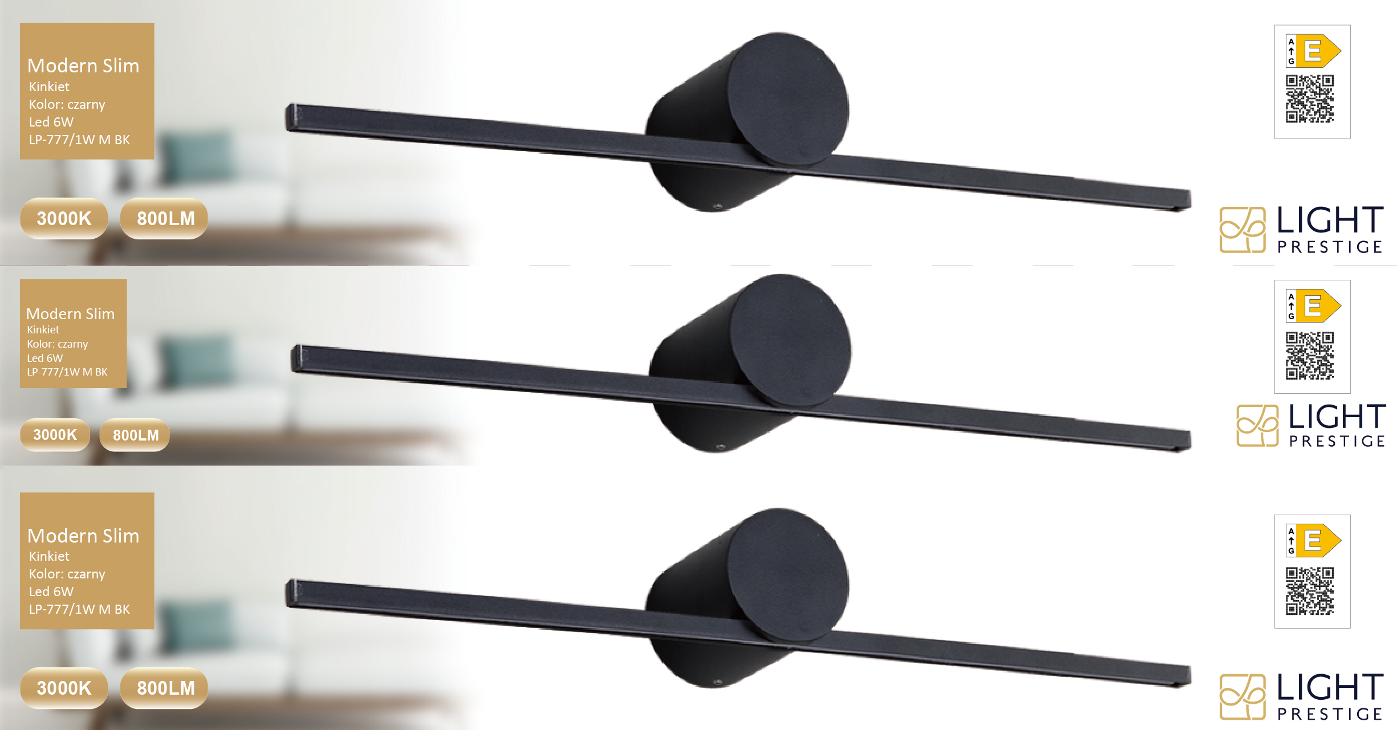 Kinkiet galeryjka Modern Slim 40 cm czarny 720 lm LED Light Prestige - 3