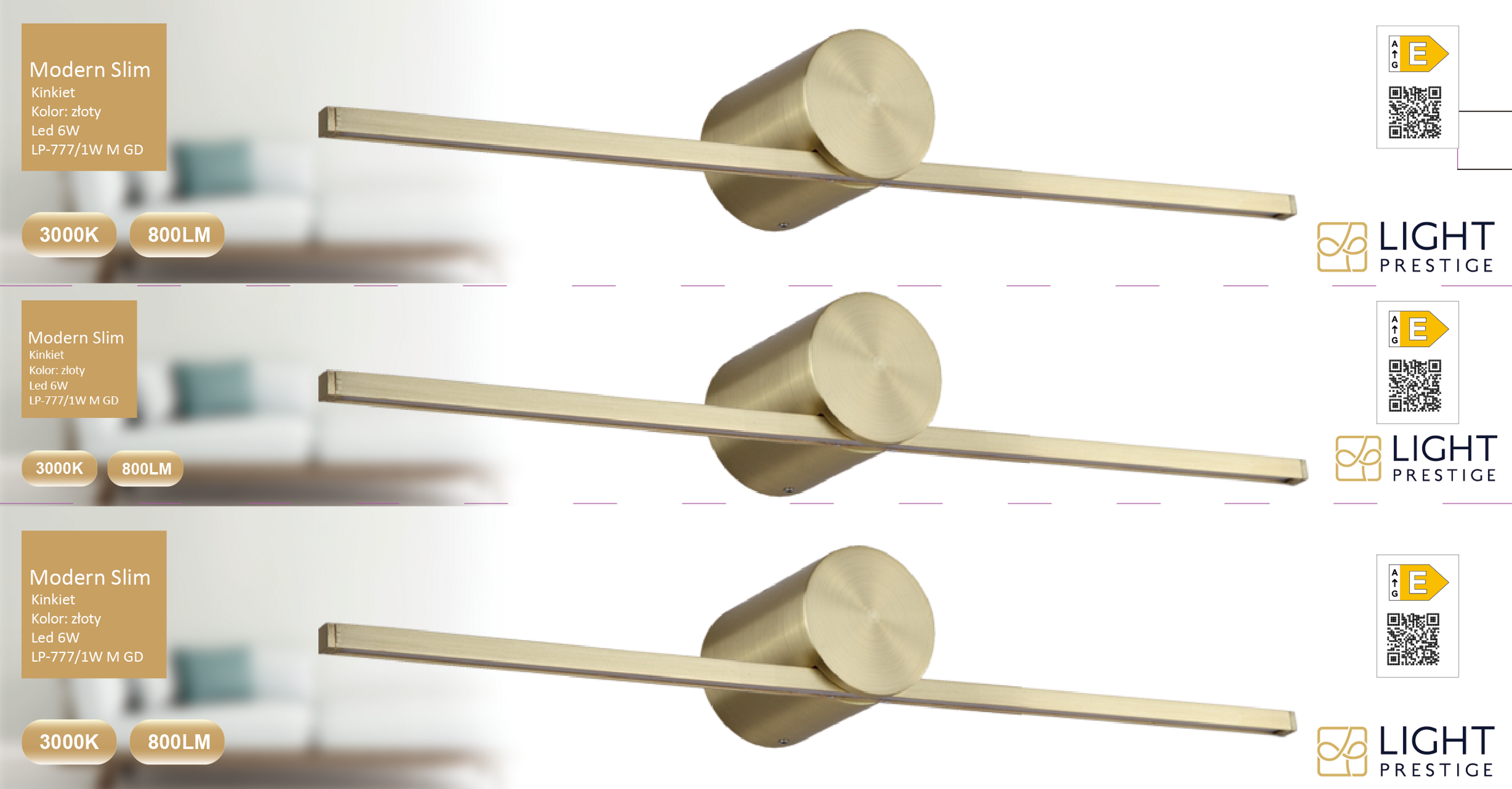 Kinkiet galeryjka Modern Slim 40 cm złoty 720 lm LED Light Prestige - 3