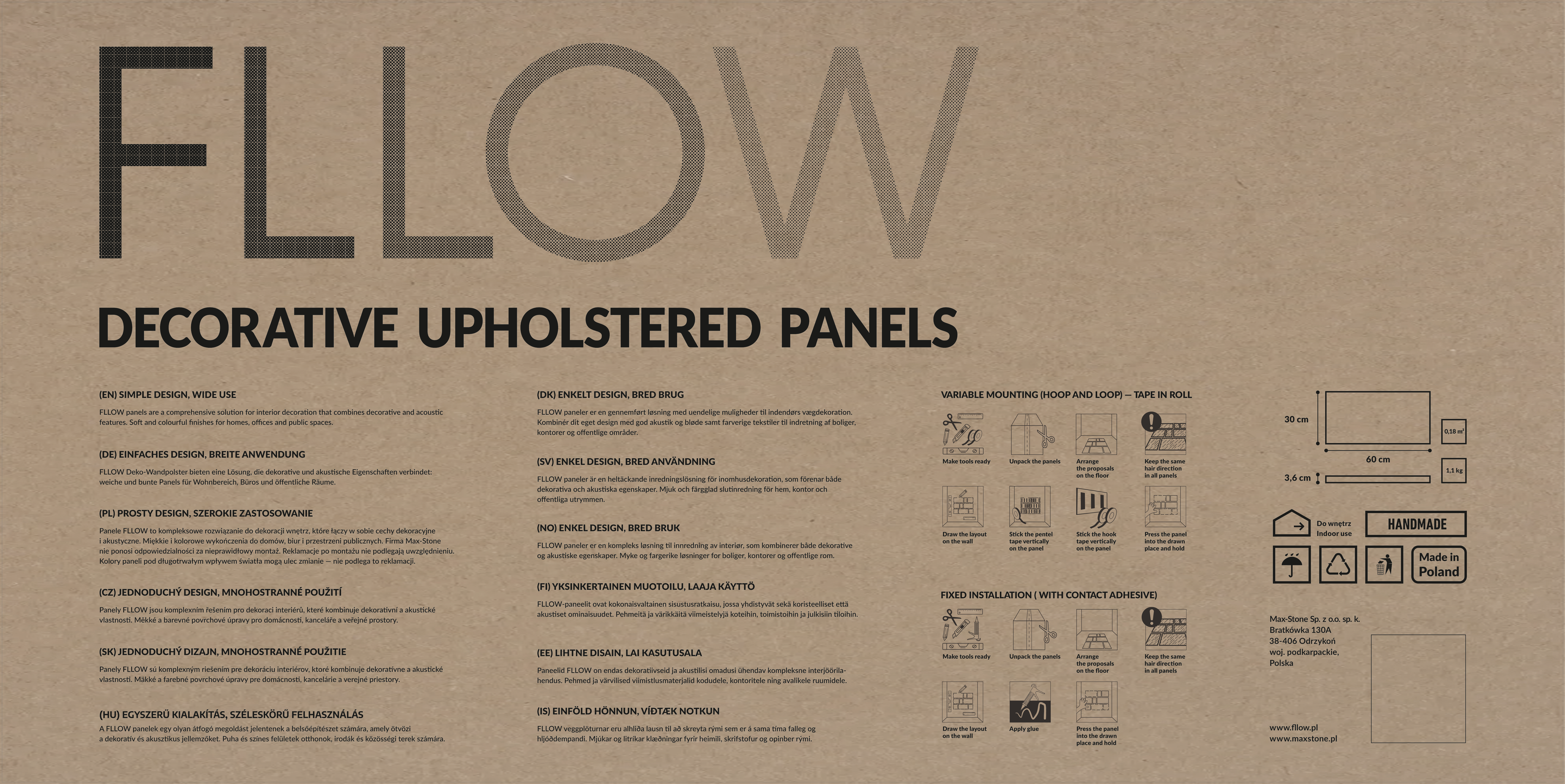 Panel ścienny tapicerowany prostokąt 60x30 cm Print Korek Fllow - 8