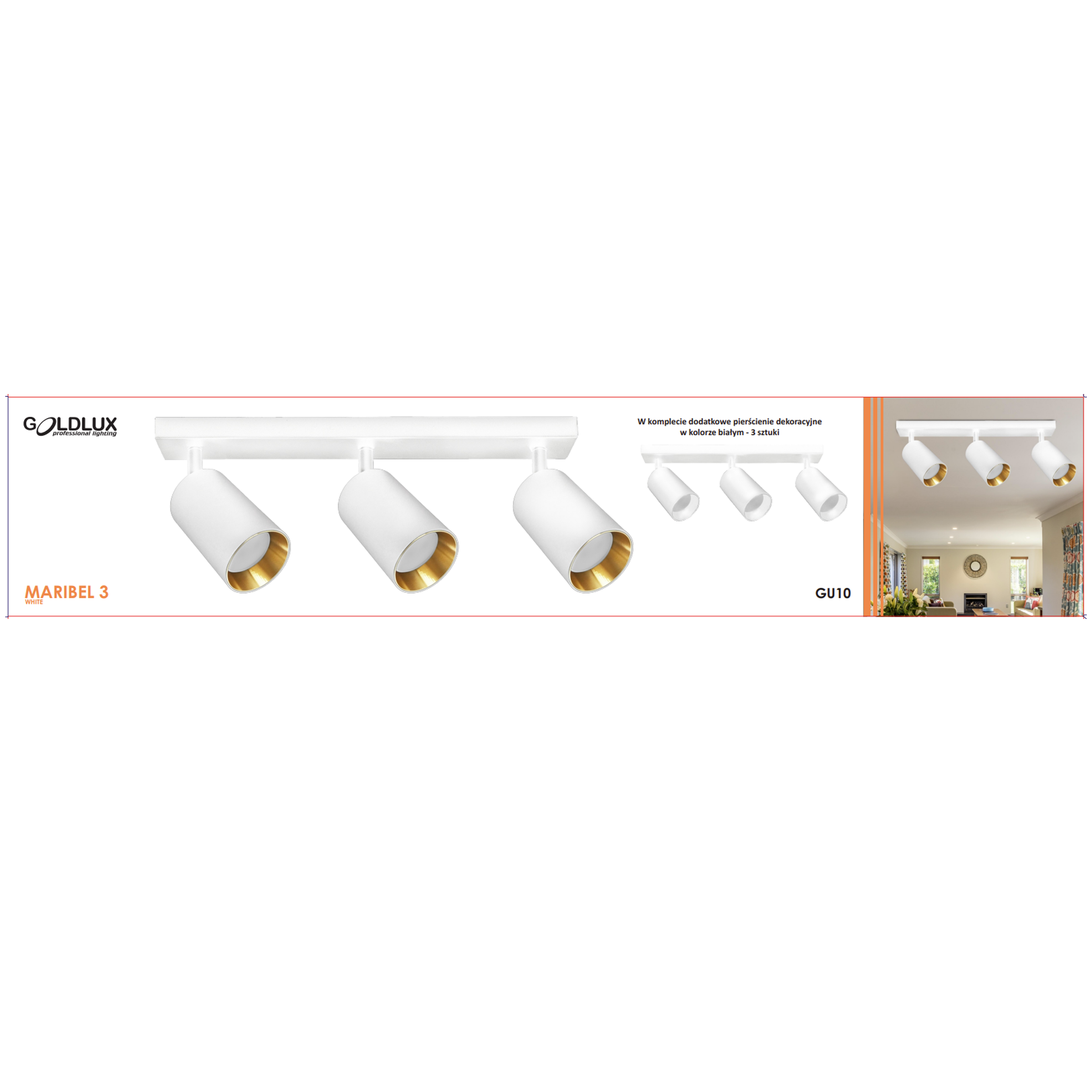 Listwa reflektorowa Maribel biało-złota 3 x GU10 Goldlux - 11
