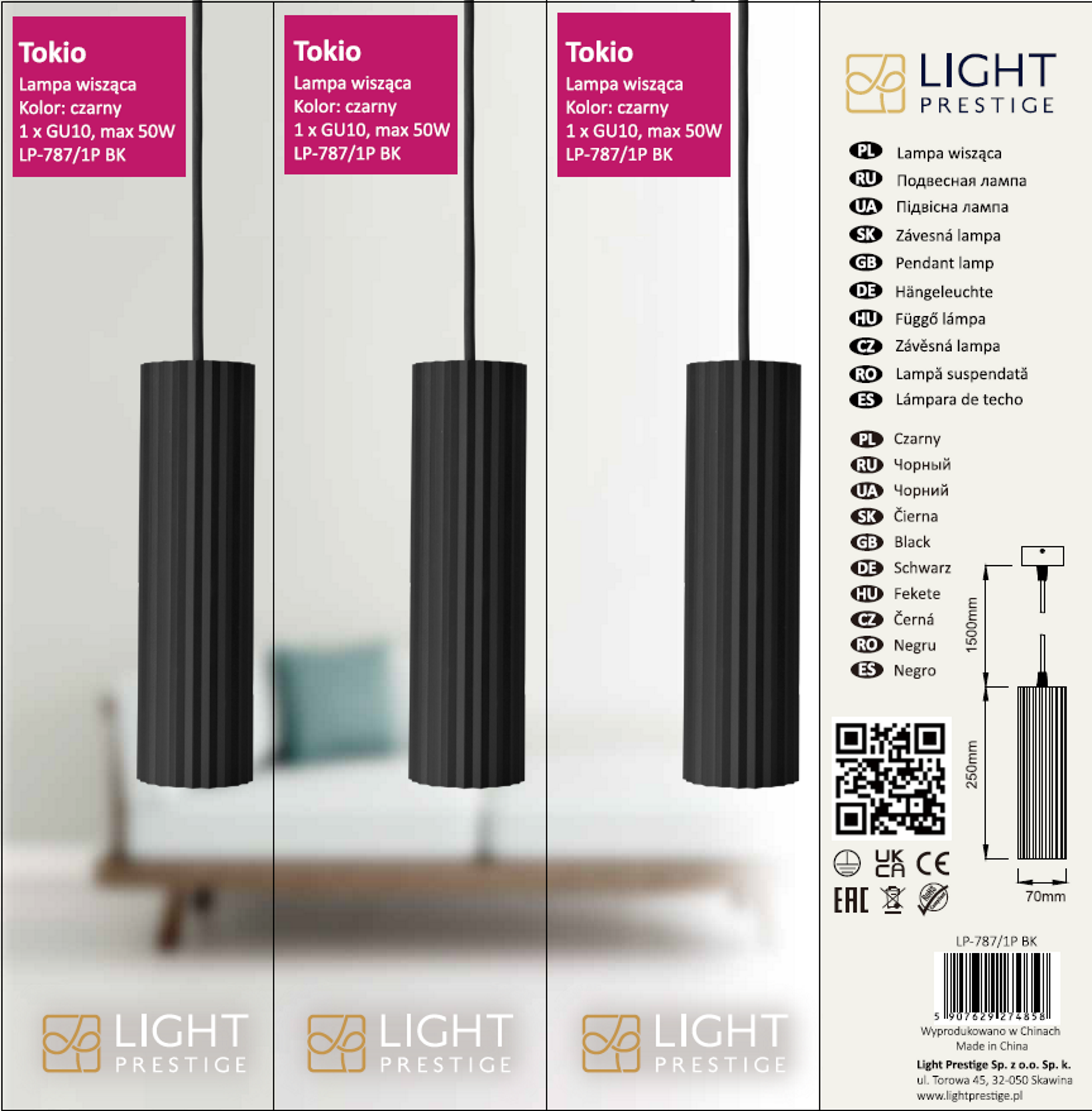 Lampa wisząca Tokio czarna GU10 Light Prestige - 5