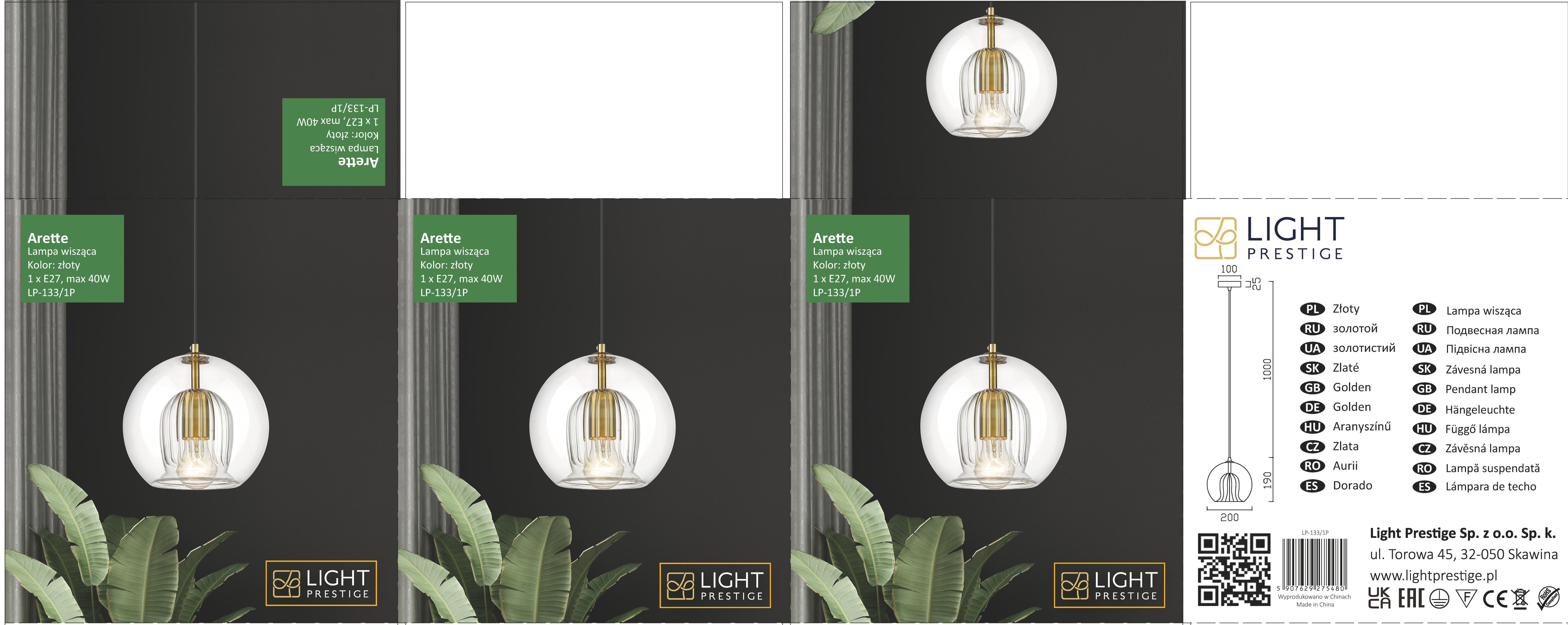 Lampa wisząca Arette złota E27 Light Prestige - 6