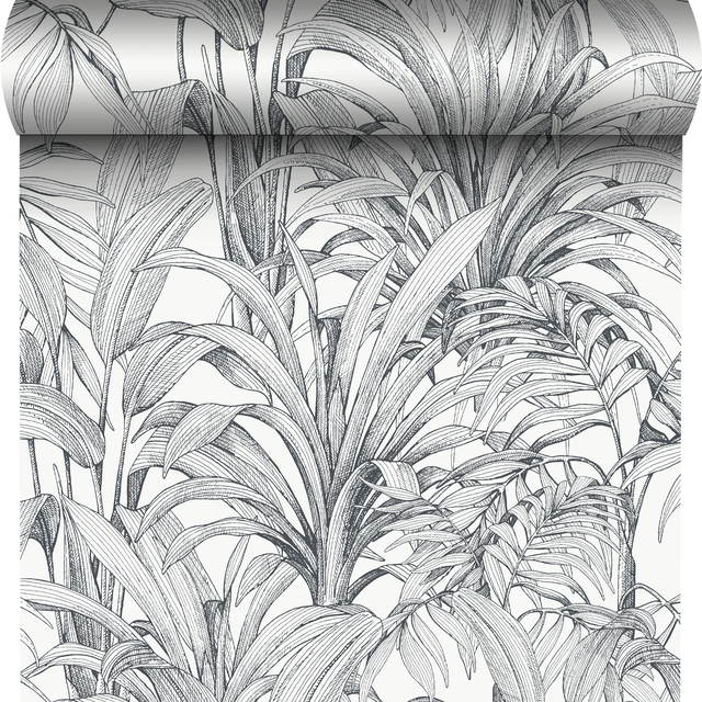 Tapeta Matre A51401 liście biało-czarna winylowa na flizelinie