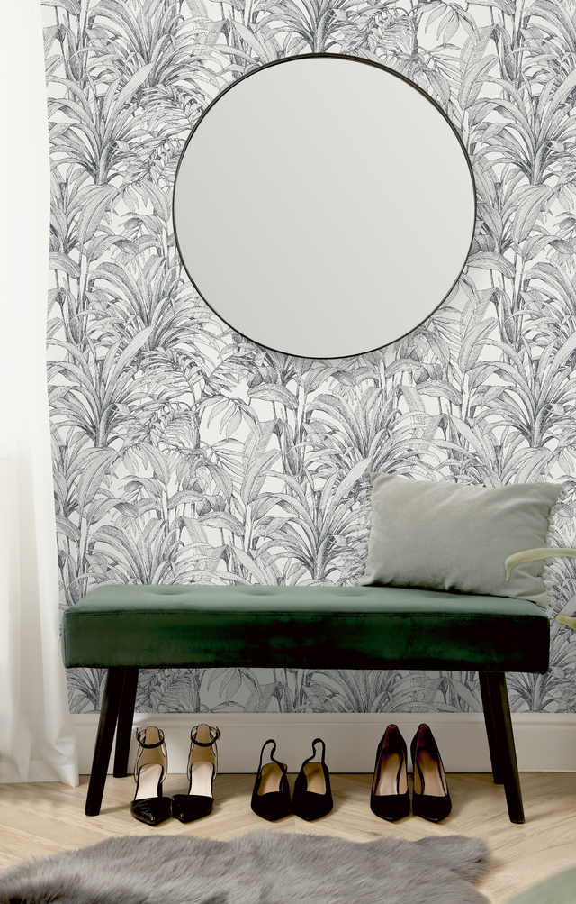 Carta da parati Felce grandecolife bianco e nero, 53 cm x 10.05 m