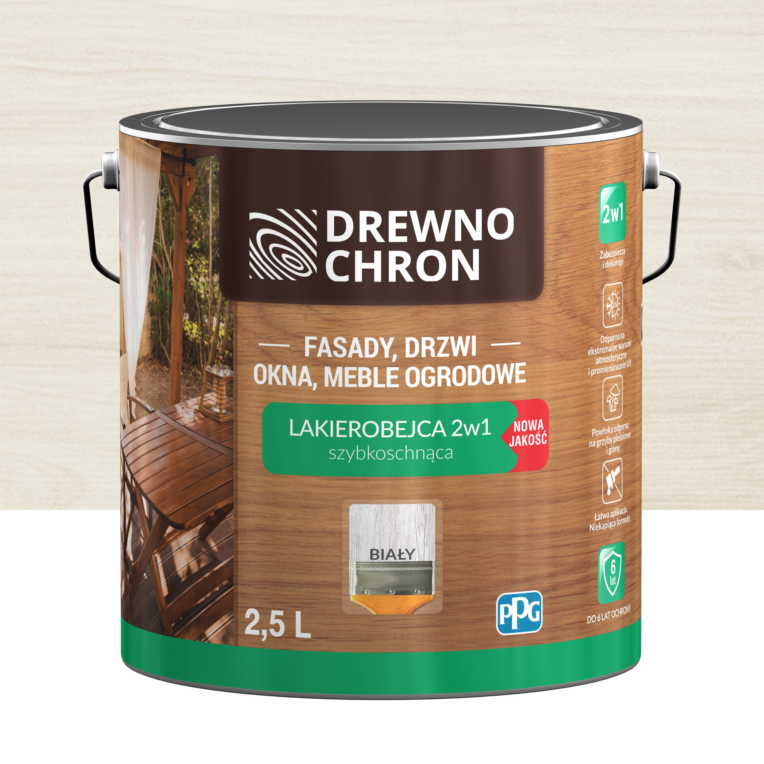 Lakierobejca Ochronno-dekoracyjna 2.5 l Biały Drewnochron