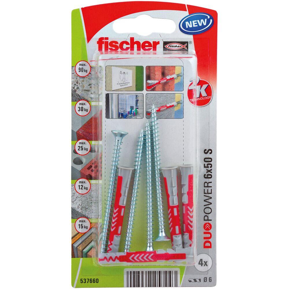 Set di tasselli  con vite FISCHER DuoPower Lungo 6x50 S K   in nylon 4 pezzi - 5