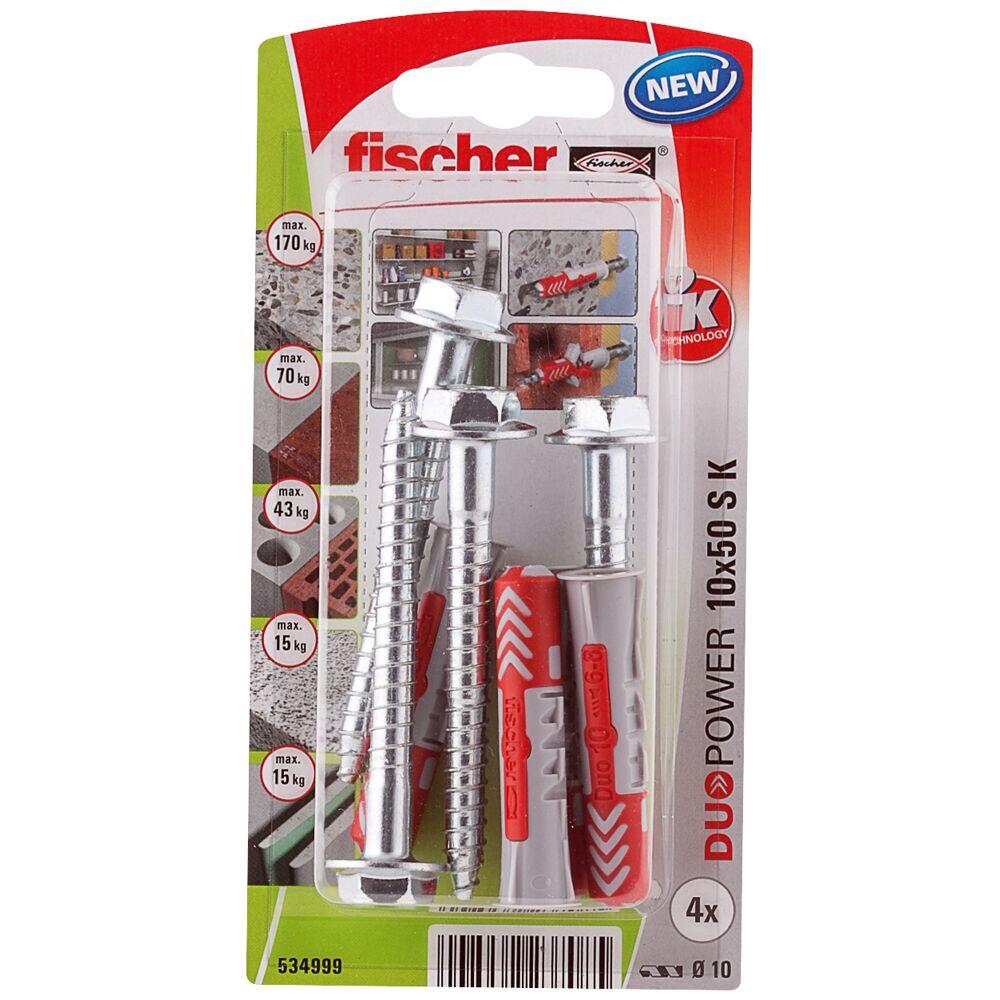 Set di tasselli con vite FISCHER DuoPower 10x50 S con vite t.flang K in nylon ø 10 mm, 4 pezzi - 2