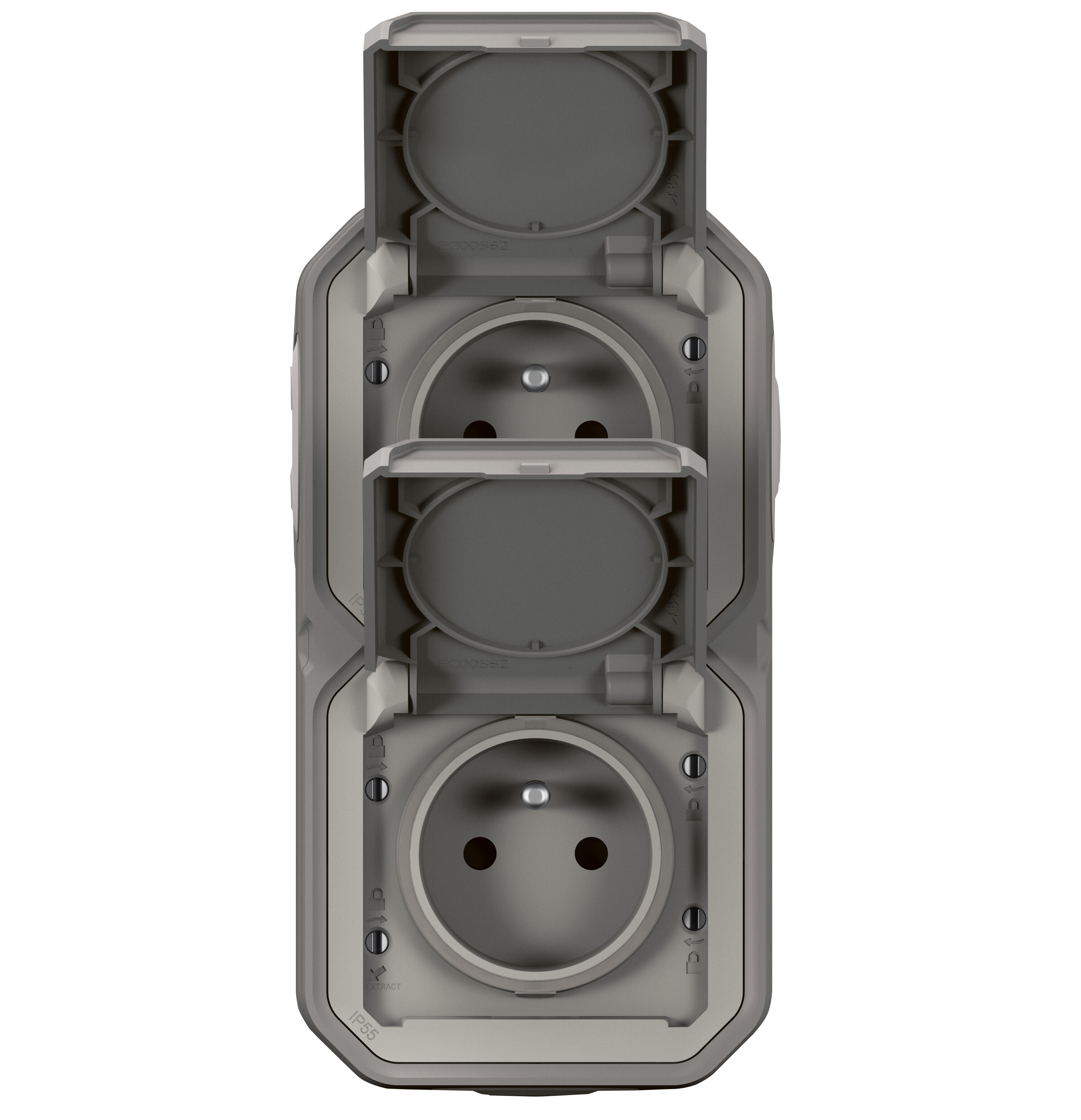 Double prise avec terre vertical étanche saillie Plexo, LEGRAND, gris - 3