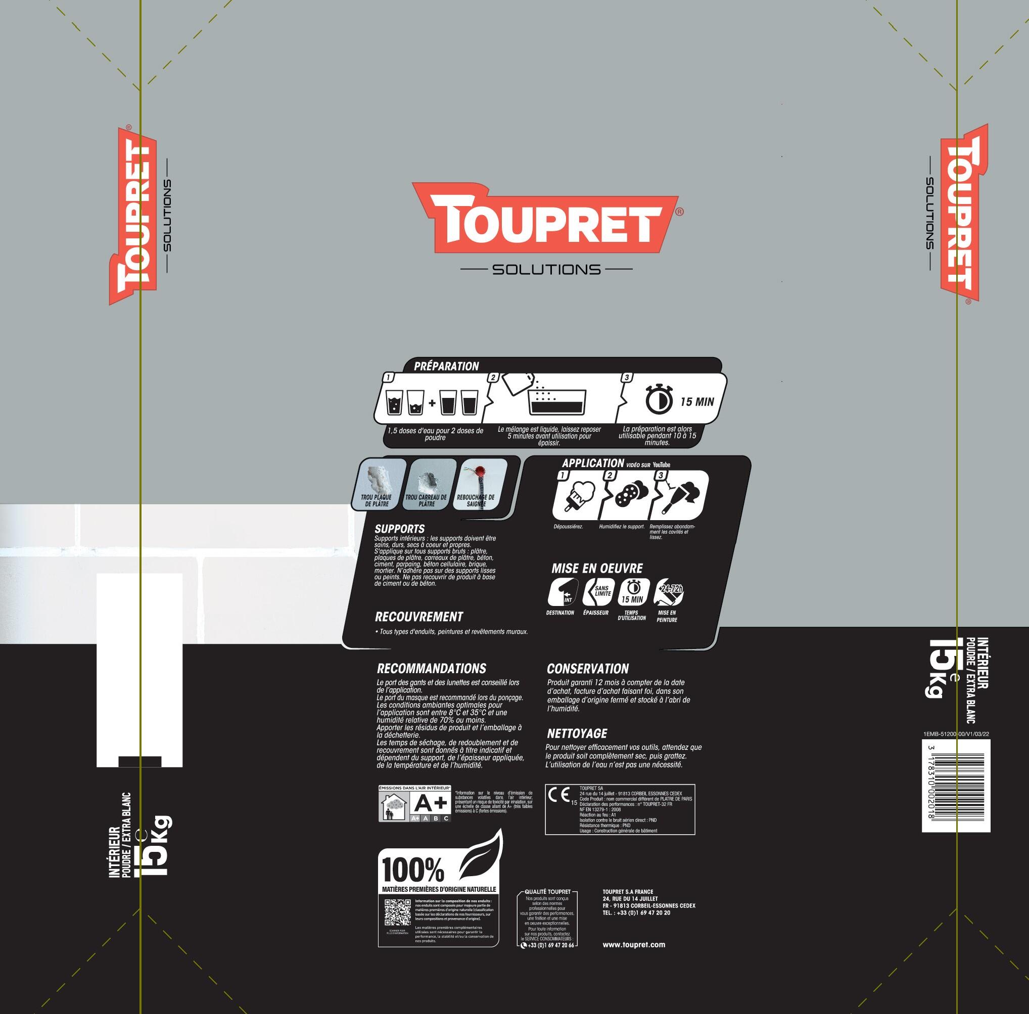 Plâtre de paris poudre Toupret 15 kg - 8