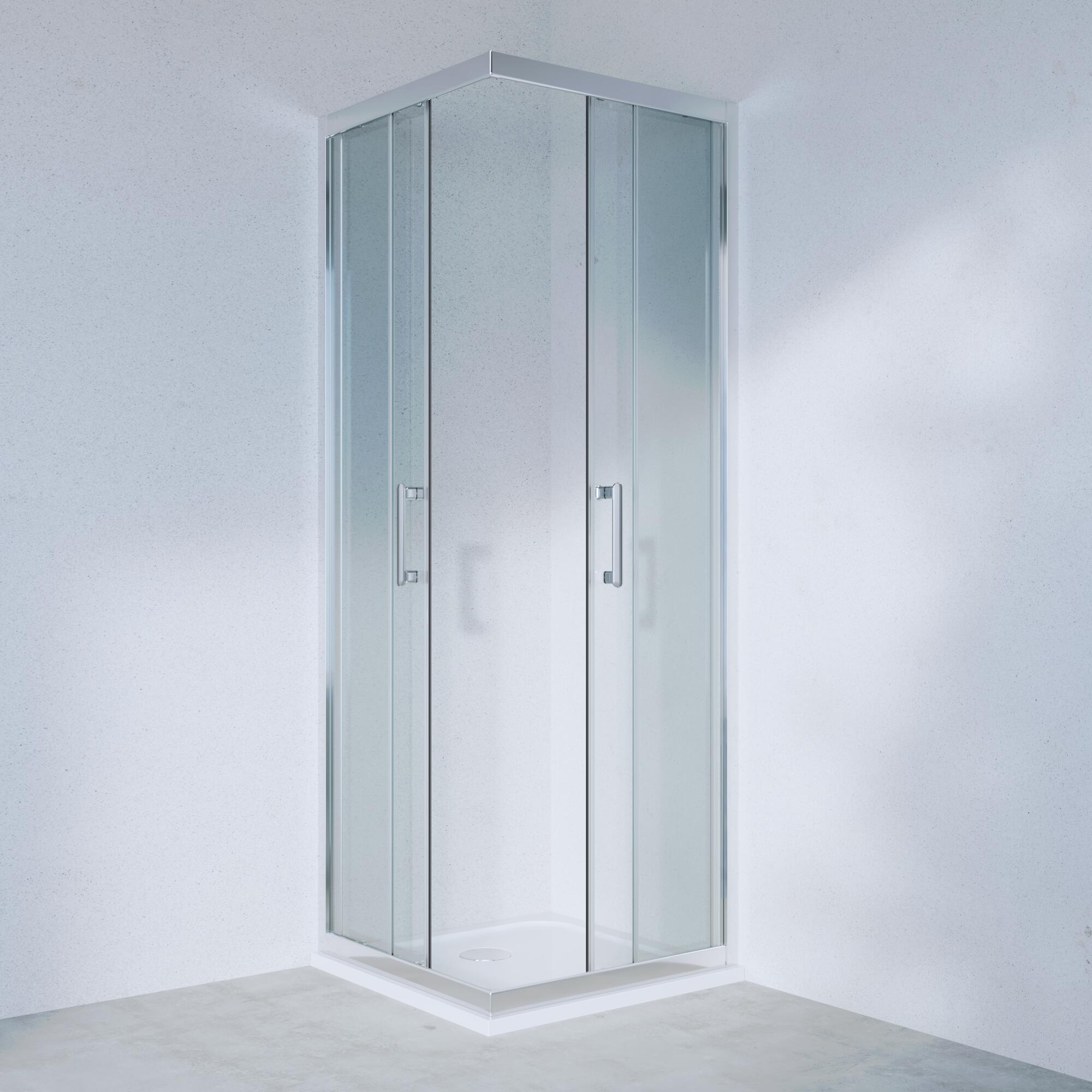 Cabine De Douche Angulaire Idralite Alabama 80x70 Cm, Verre Transparent, 200 Cm De Haut