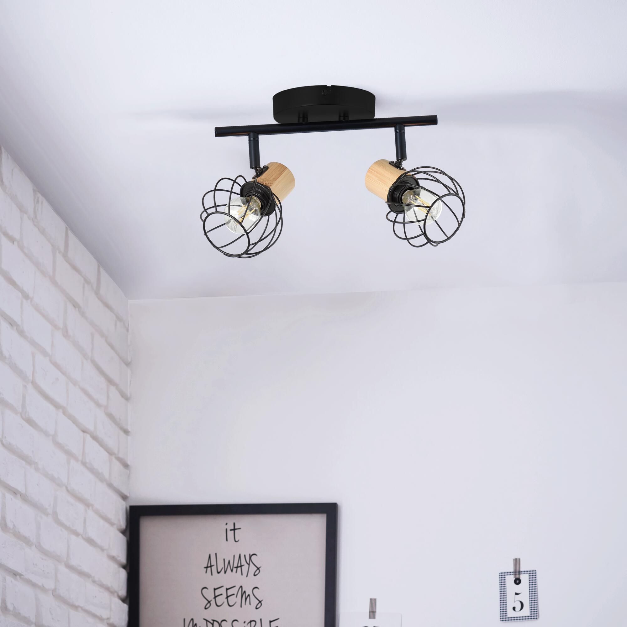 Foco decorativo INSPIRE MALLOW E14 D10CM 2 LÂMPADAS METAL PRETO/BAMBU - 20