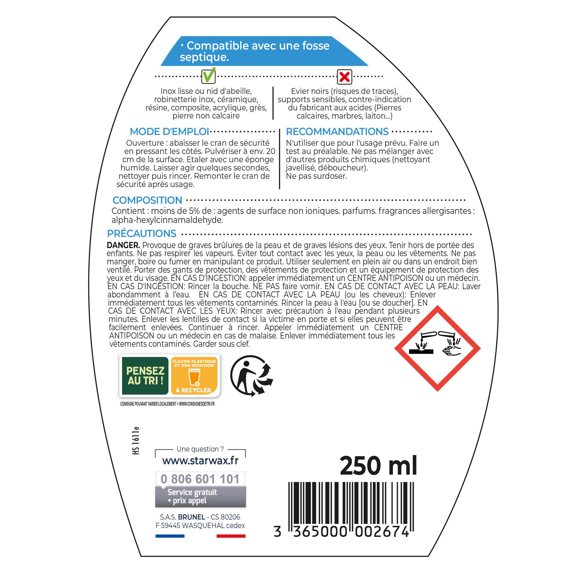 Détartrant STARWAX Spécial évier, 0.25L - 2