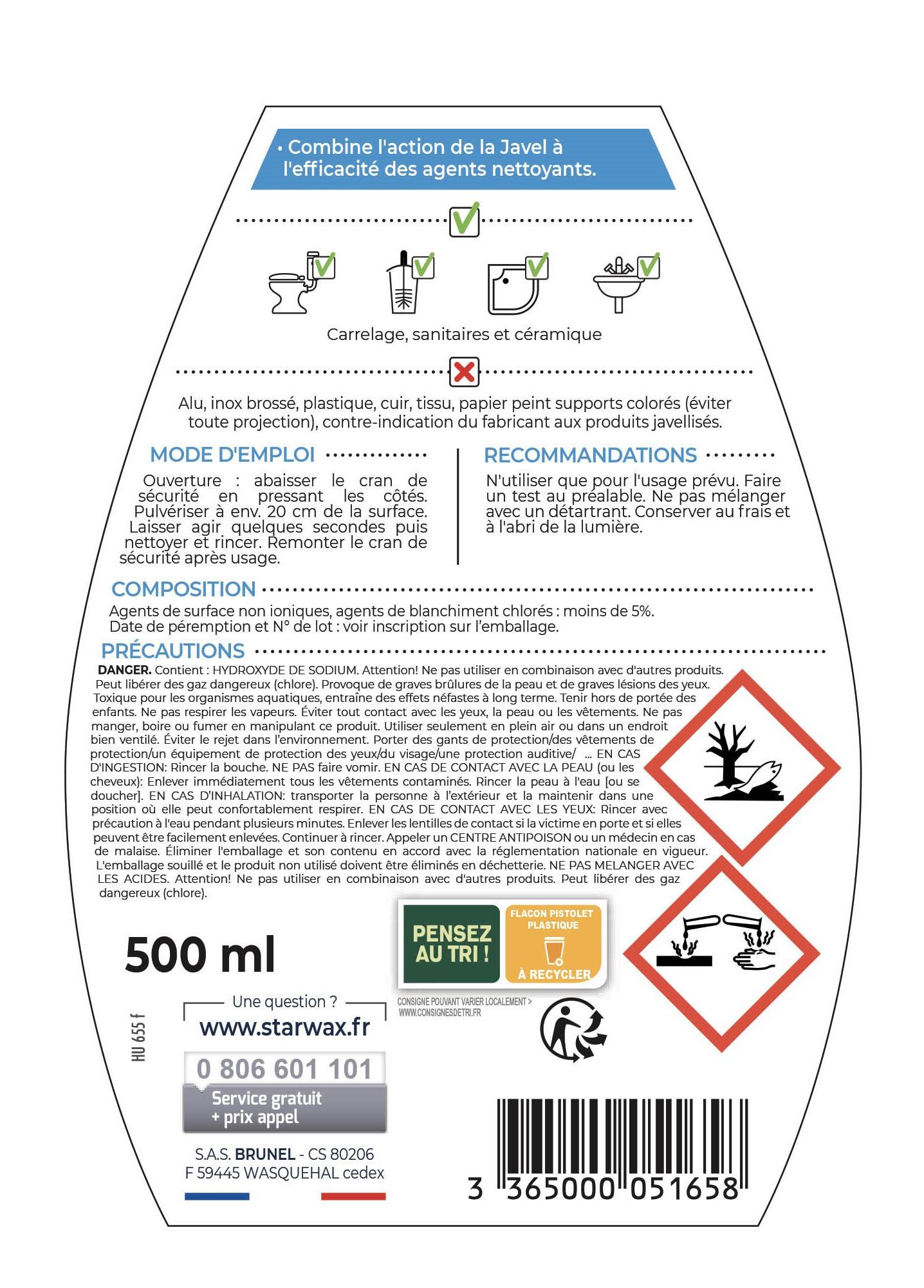 Nettoyant STARWAX Javel salle de bain, 0.5L - 3