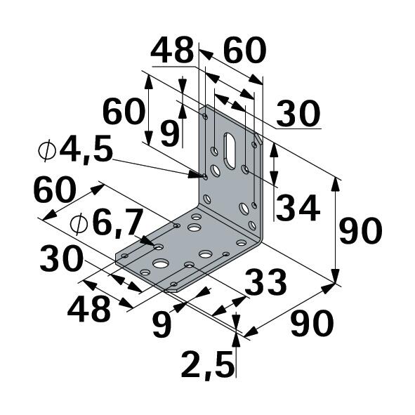 Equerre Noir HETTICH, l.90 mm - 2
