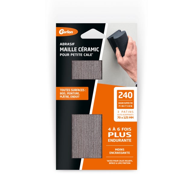 lot de 3 patins maille Céramic Gerlon 70x125mm, grain 240