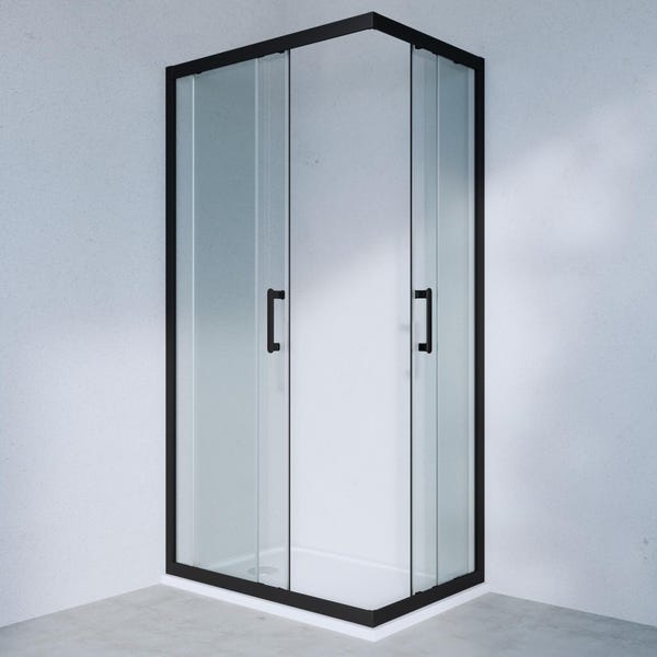 Porte de douche, angle rectangle noir, L.119 x l.79 cm, sérigraphié, Easy
