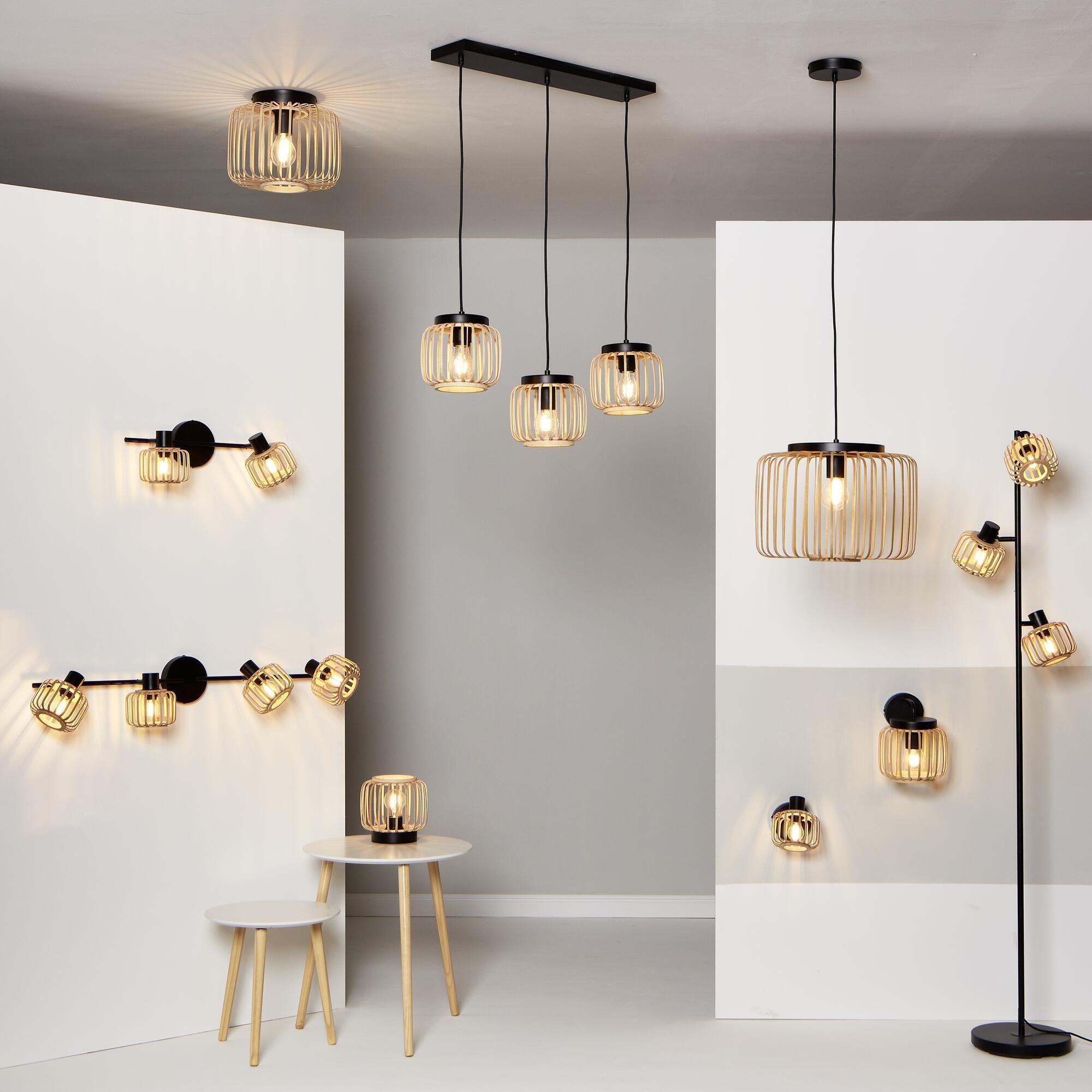 Candeeiro de teto suspenso INSPIRE PECAN E27 3 LÂMPADAS METAL MATE PRETO/BAMBU - 14