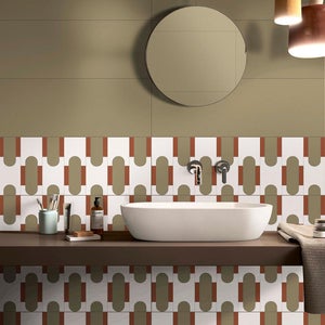 Carrelage mural effet papier peint ivoire/taupe brillant l.30 x L.90 cm Goodvibe