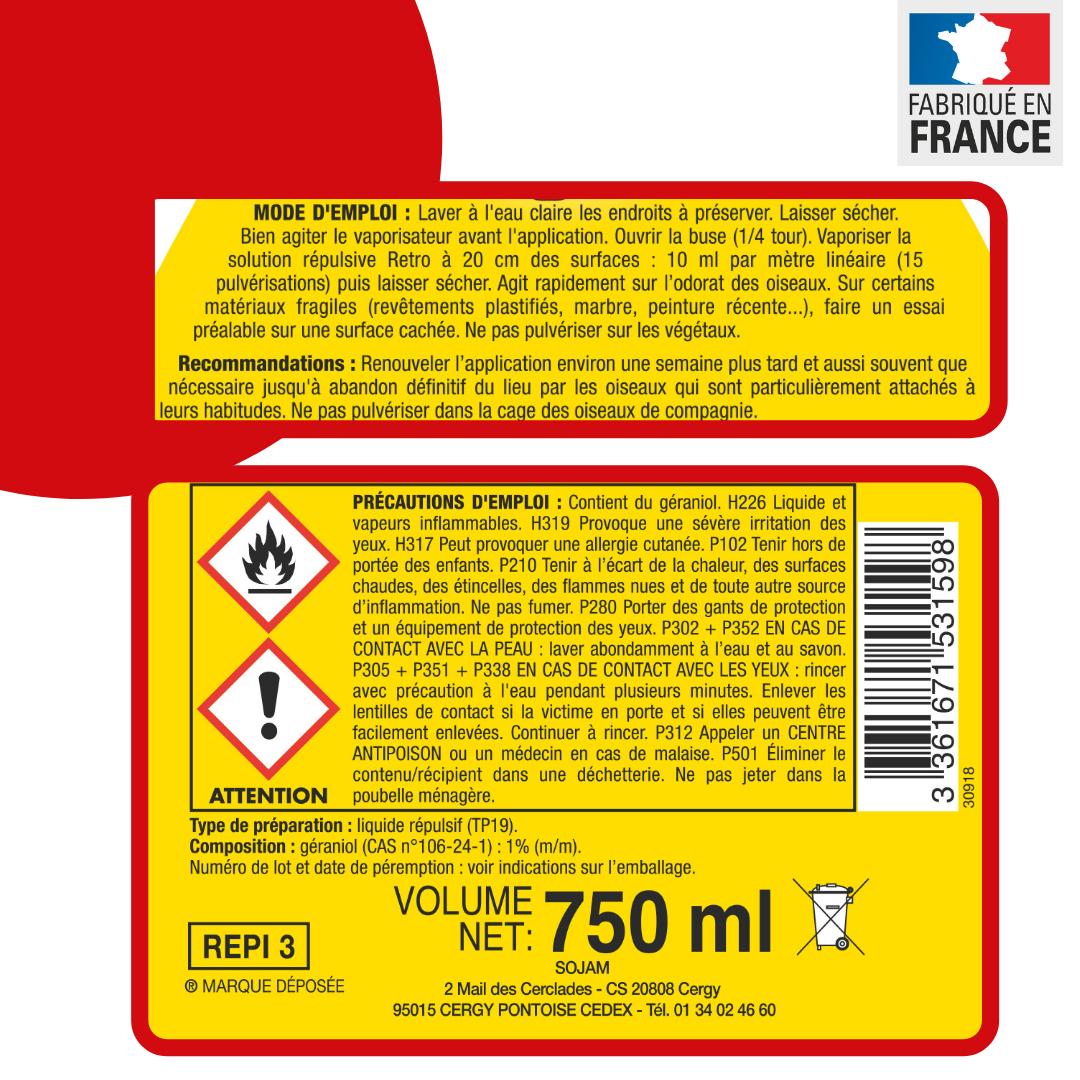 RÉPULSIF PIGEONS & OISEAUX LIQUIDE - PROTEGE 75M LINEAIRES ! - 2