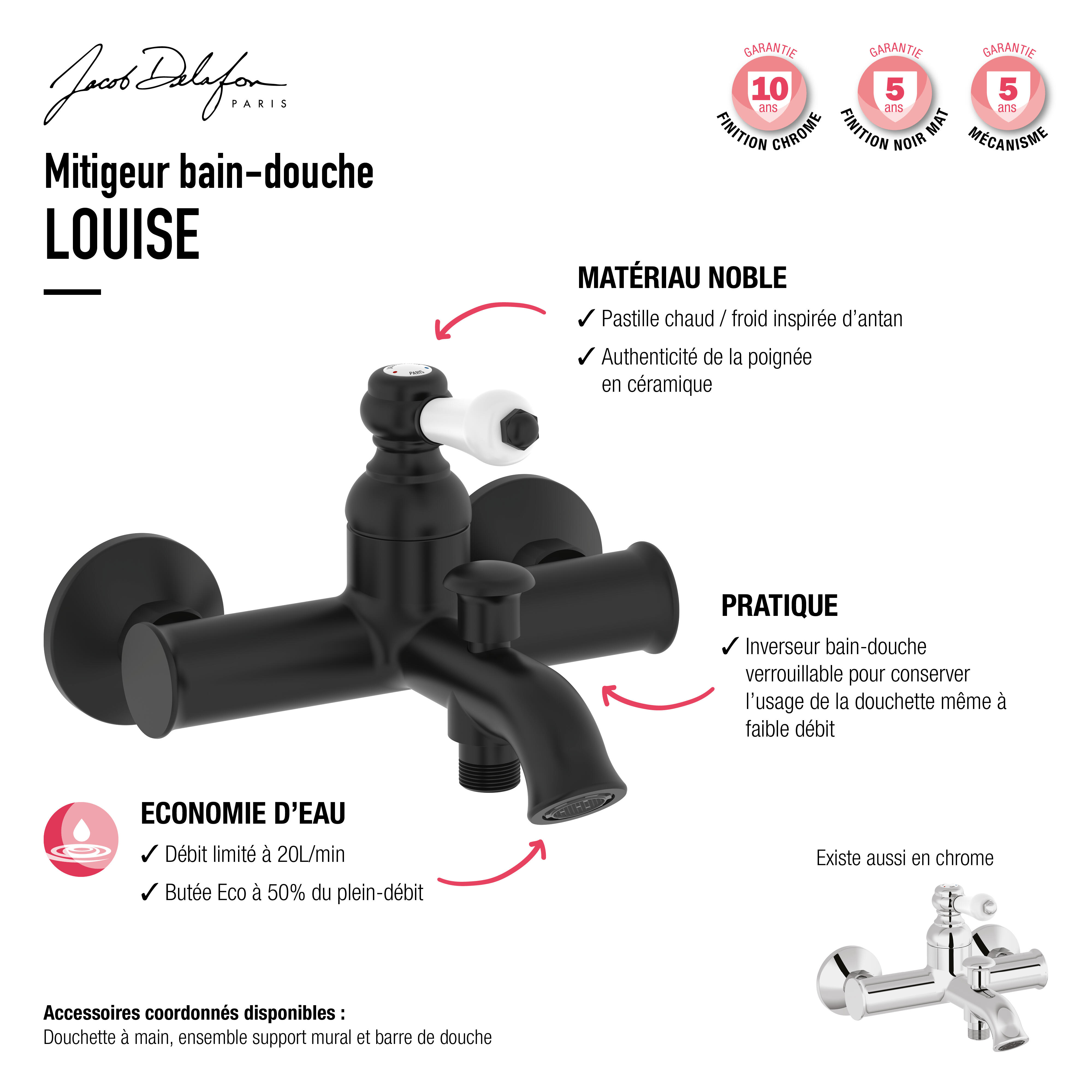 Mitigeur de bain mécanique noir, Louise, JACOB DELAFON - 5