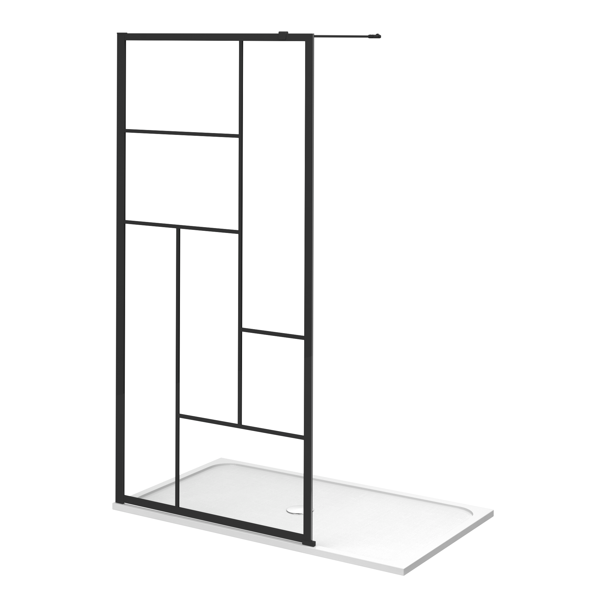 Mampara de ducha fija Studio perfil aluminio negro (97-98.5)x200 cm cristal templado 8mm transparente antical reversible. Barra fijación muro o techo recortable incluida Sensea - 10