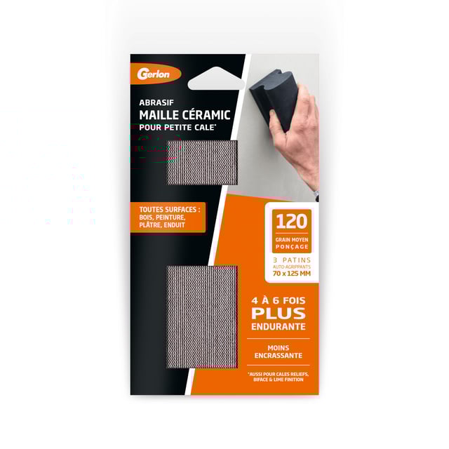 lot de 3 patins maille Céramic Gerlon 70x125mm, grain 120