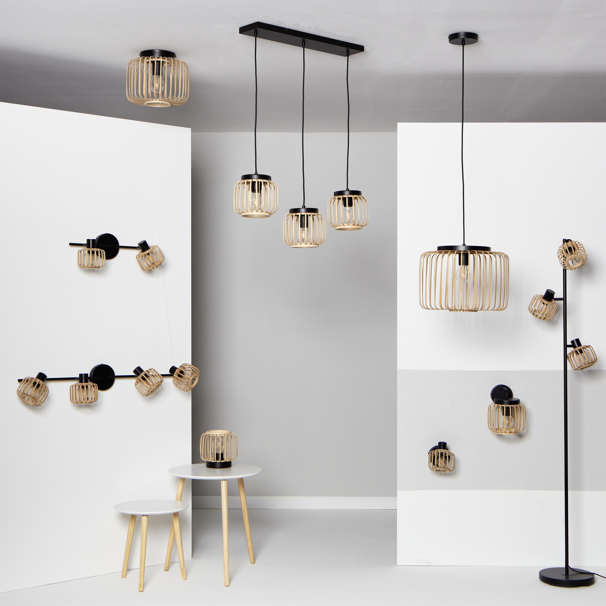 Foco decorativo INSPIRE PECAN E14 2 LÂMPADAS METAL MATE PRETO/BAMBU - 14