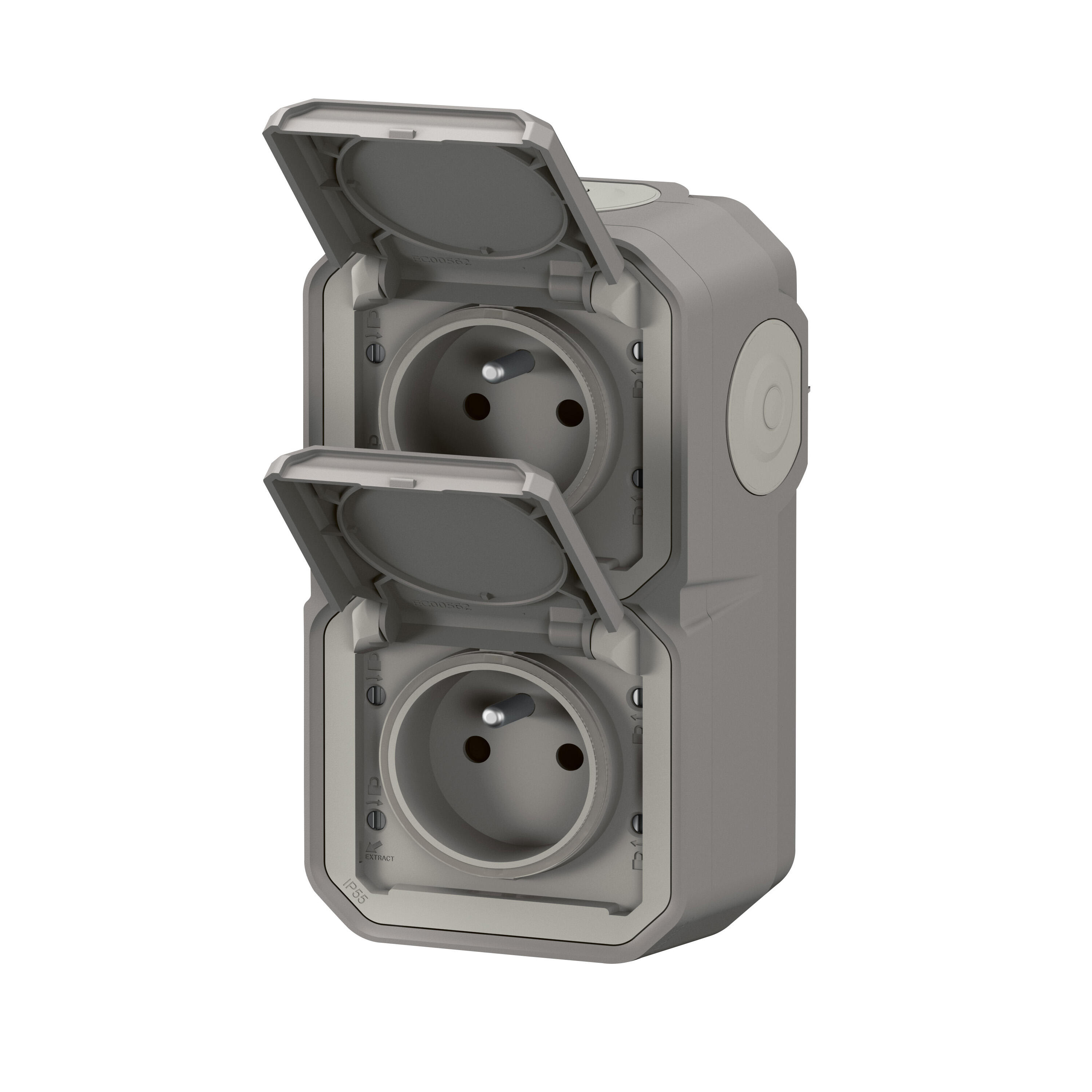 Double prise avec terre vertical étanche saillie Plexo, LEGRAND, gris - 2