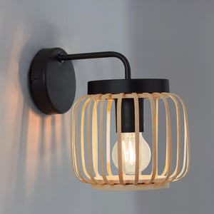 Applique murale E27, acier / bambou, beige, Pecan Bambou, INSPIRE