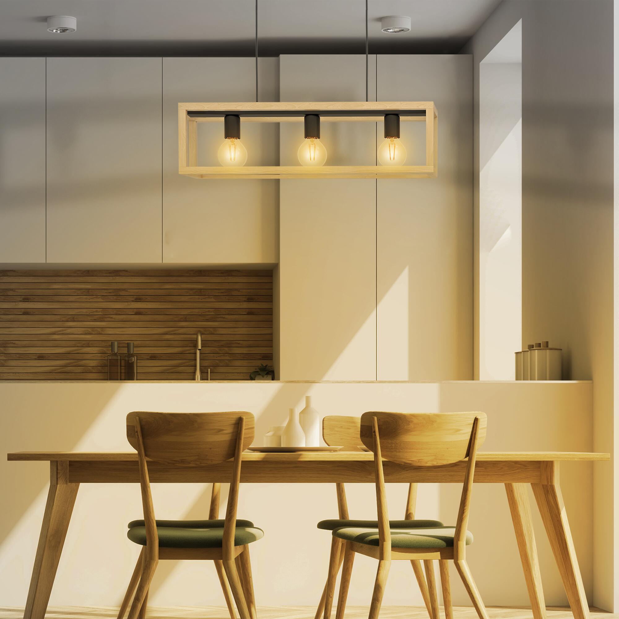 Candeeiro de teto suspenso INSPIRE ELGORT E27 3 LUZES METAL/MADEIRA PRETO - 28