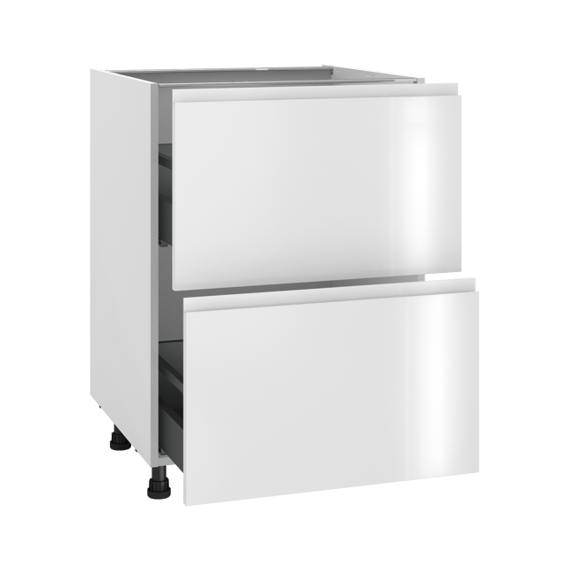 Meuble bas de cuisine Tokyo blanc brillant 2 tiroirs H77 x l60